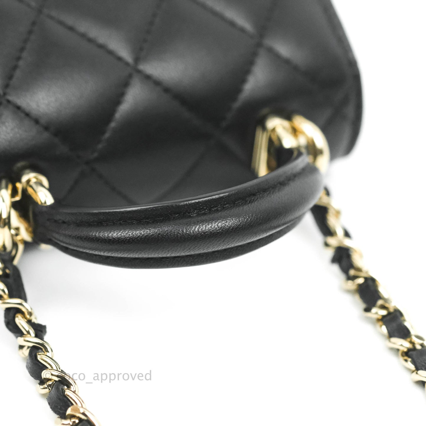 Chanel Mini Handle Clutch With Chain Black Lambskin Gold Hardware 22P