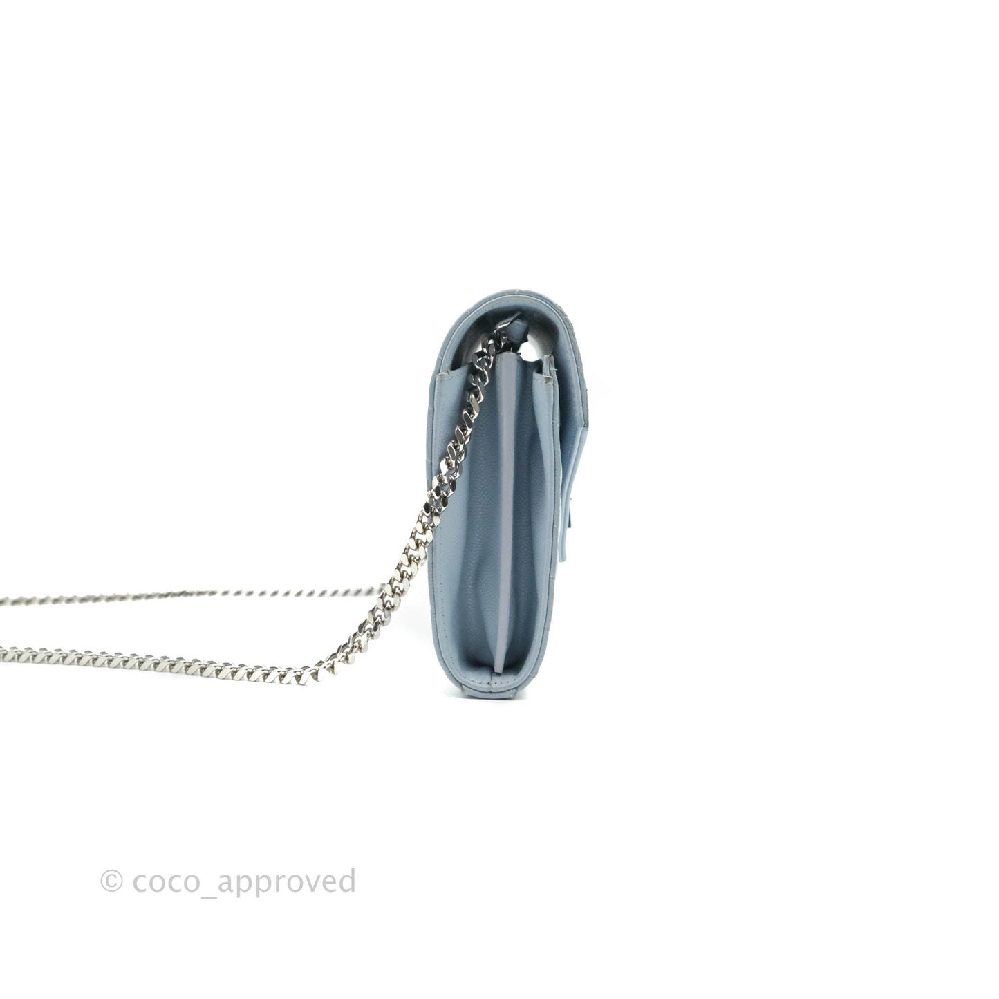 Saint Laurent Wallet on Chain Light Blue Grained Leather Silver Hardware