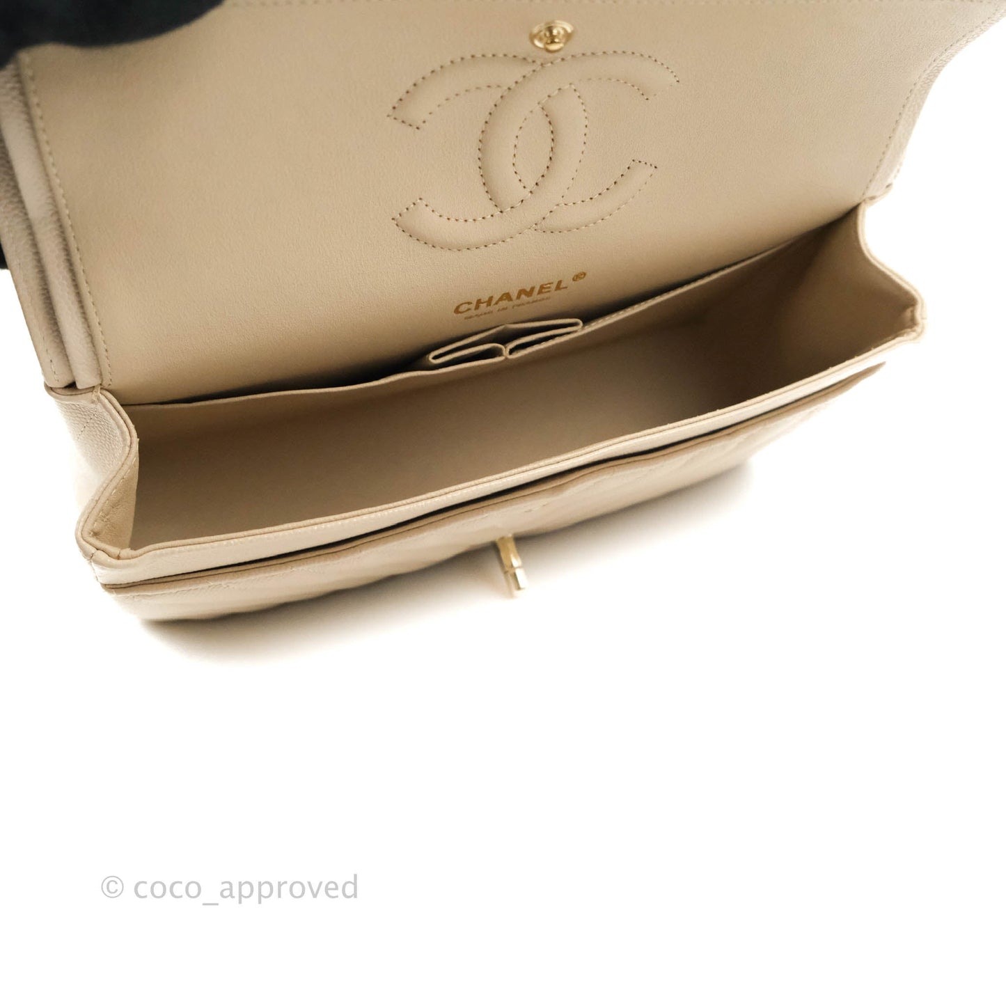 Chanel Classic M/L Medium Double Flap Chevron Ivory Caviar Gold Hardware