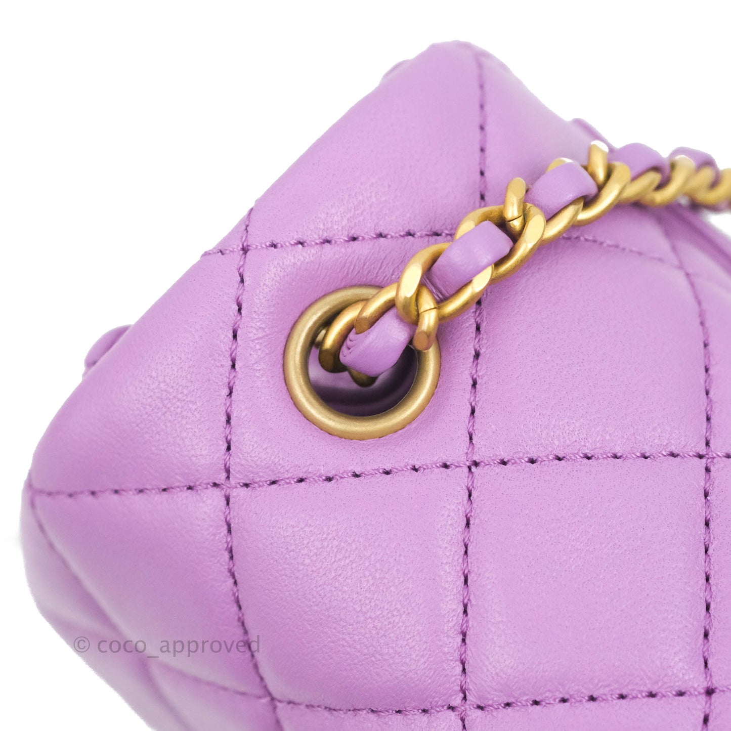 Chanel Mini Square Pearl Crush Quilted Purple Lambskin Aged Gold Hardware