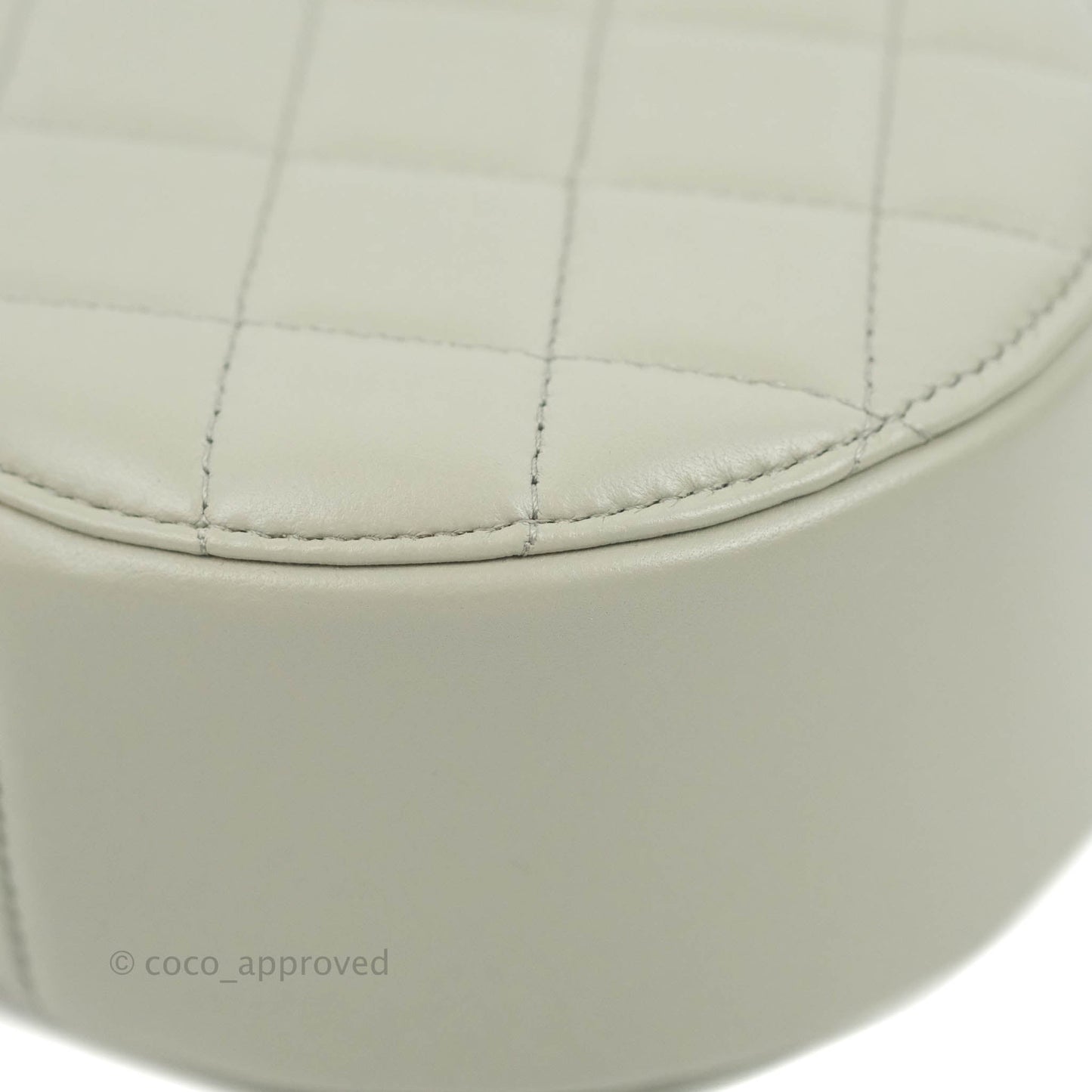 Chanel Quilted Round Pearl Crush Clutch With Chain Grey Lambskin Aged Gold Hardware