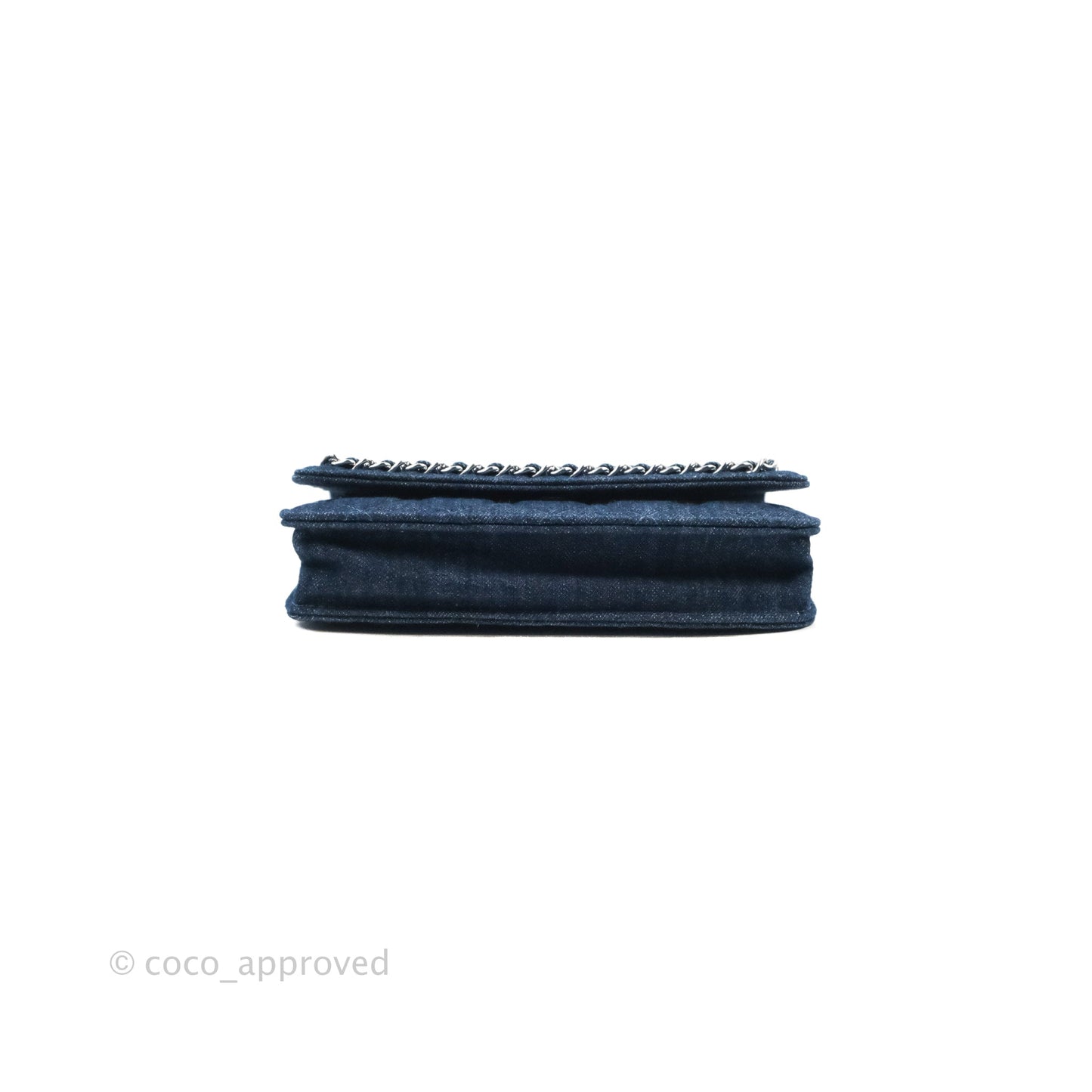 Chanel Quilted Chain Around Wallet on Chain WOC Dark Blue Denim Silver Hardware