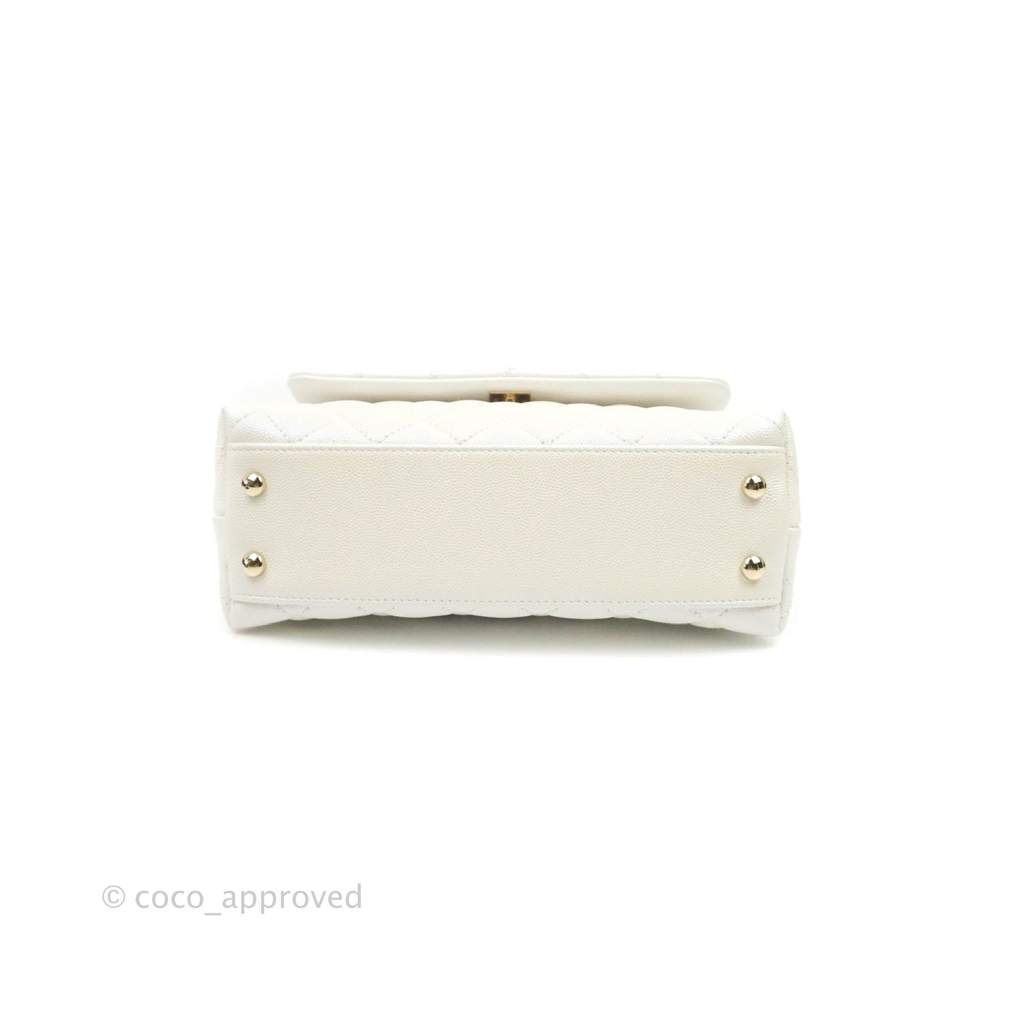 Chanel Small Quilted Coco Handle Iridescent White Caviar Gold Hardware