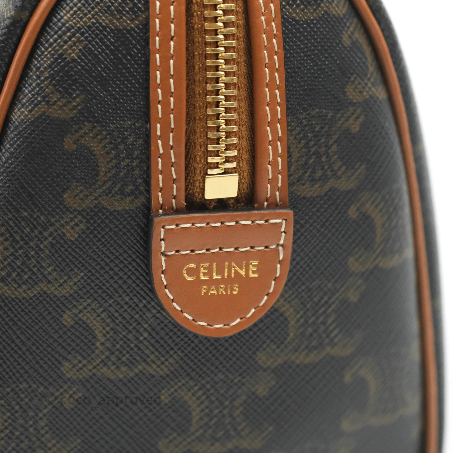 Celine Small Triomphe Canvas Boston Bag Tan Calfskin