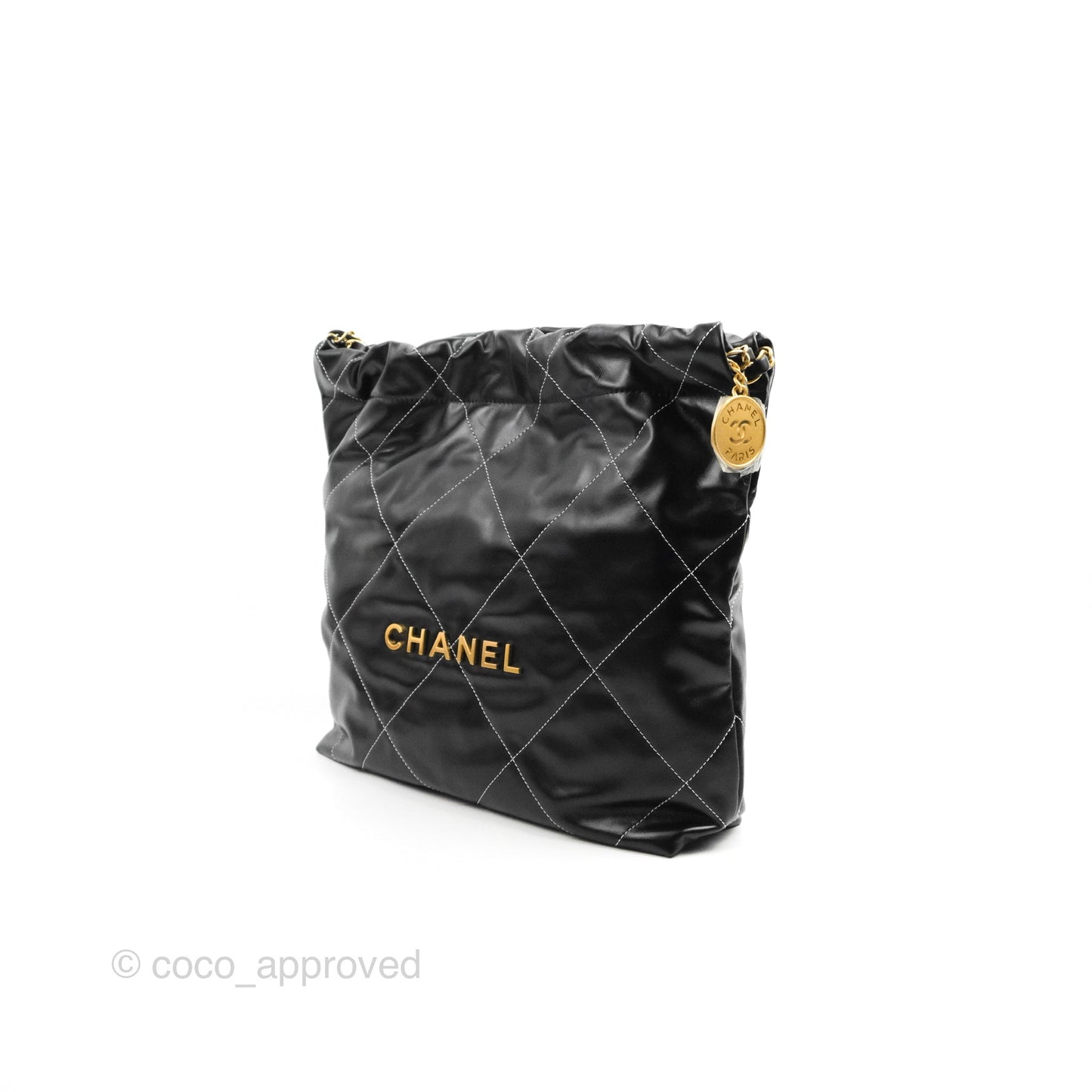 Chanel 22 Small Black Calfskin Contrast Stitch Aged Gold Hardware