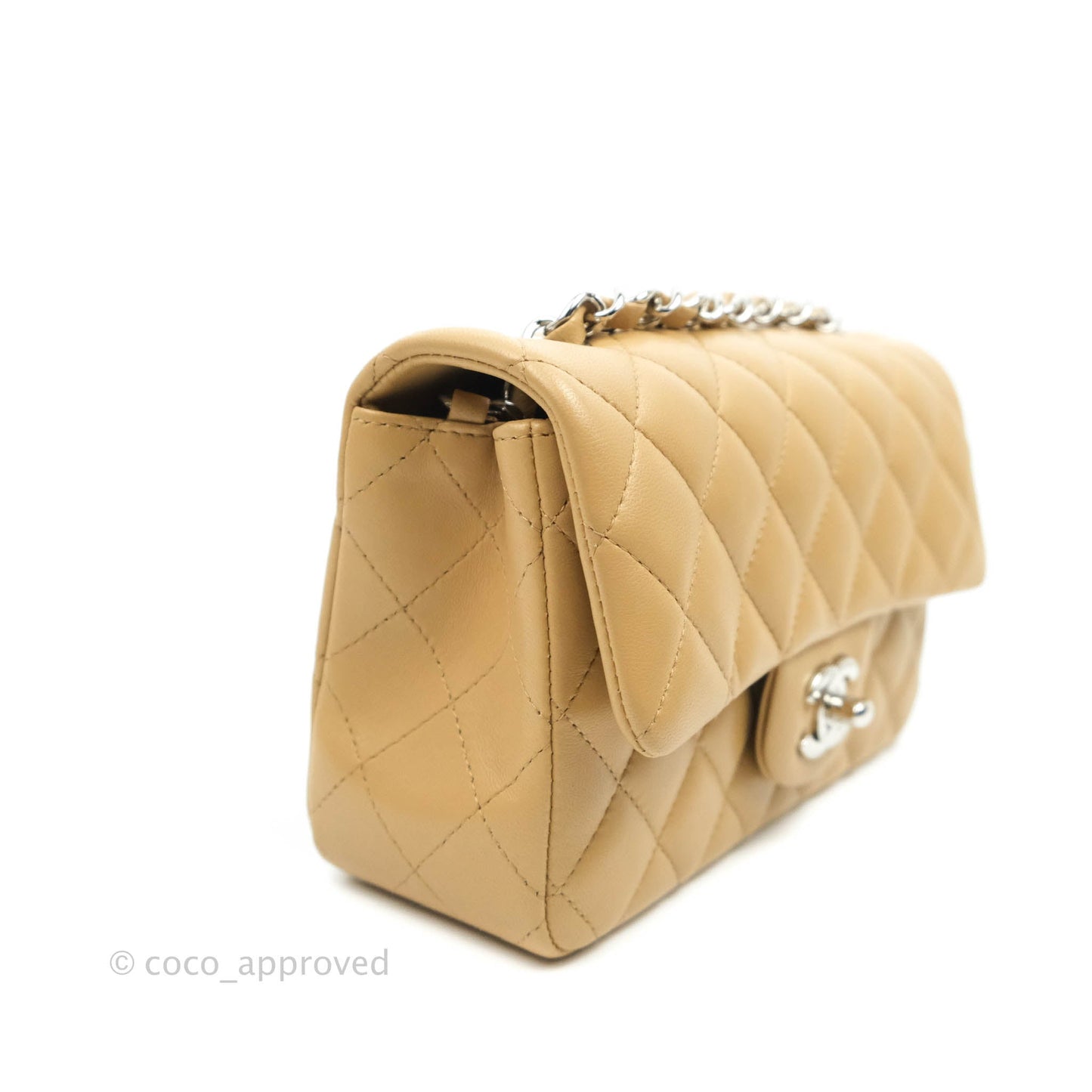 Chanel Quilted Mini Rectangular Lambskin Dark Beige Silver Hardware