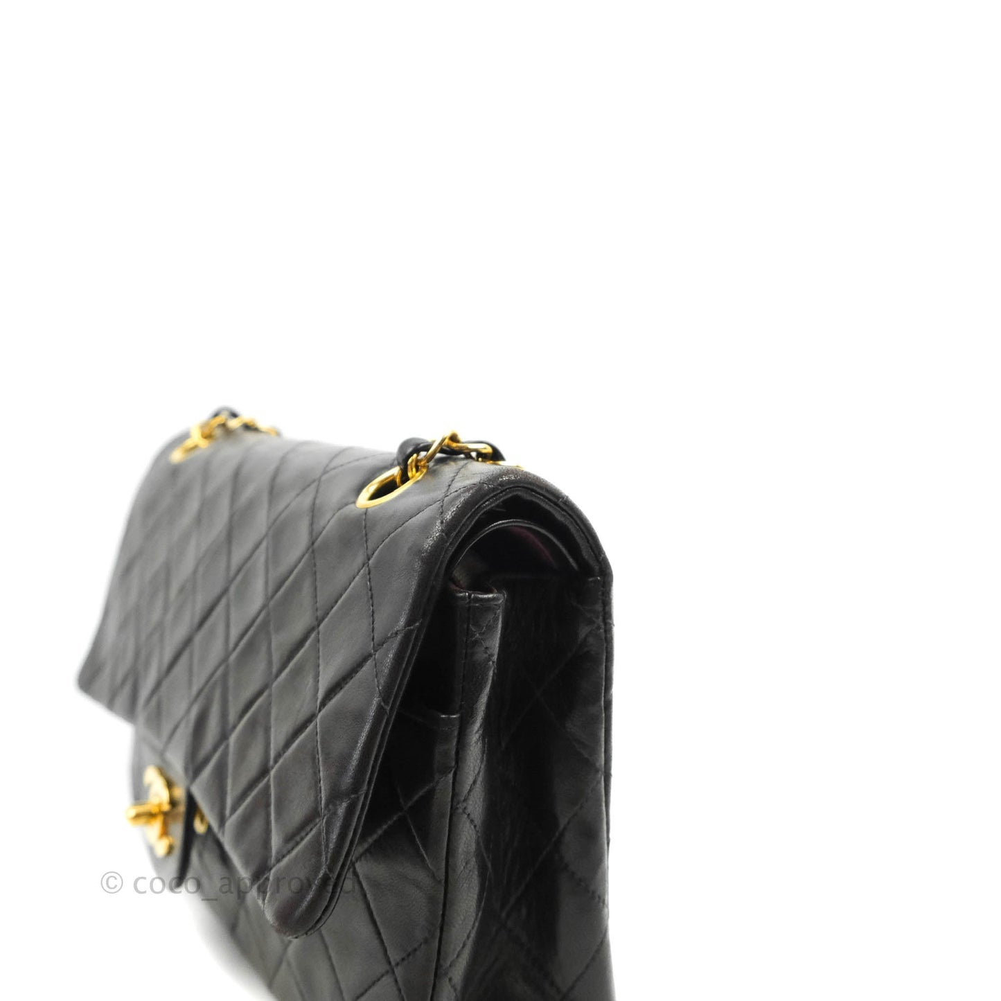 Chanel Vintage M/L Medium Double Flap Bag Black Lambskin 24K Gold Hardware