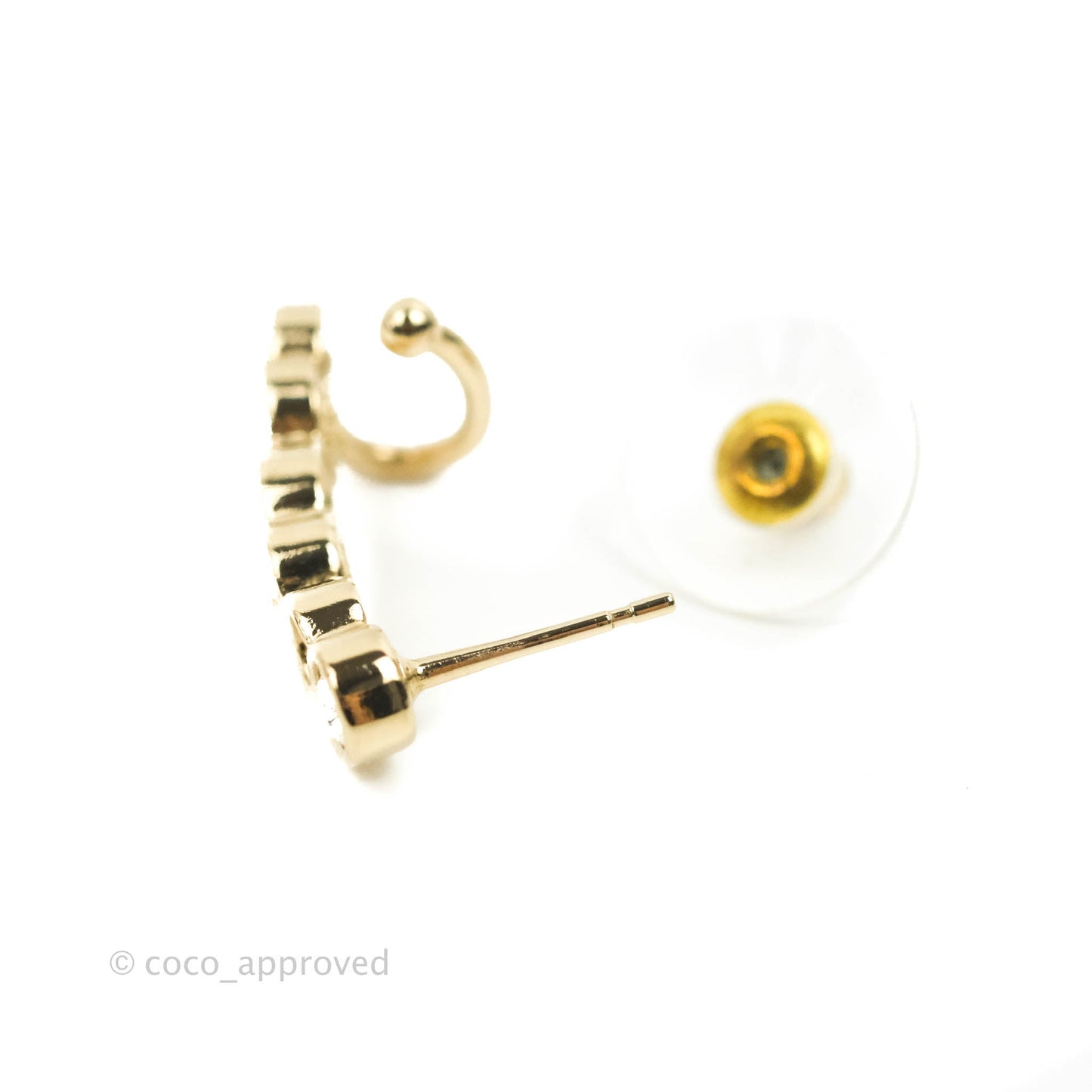 Chanel CC Coco Crystal Earrings Ear Clip Gold Tone 22P