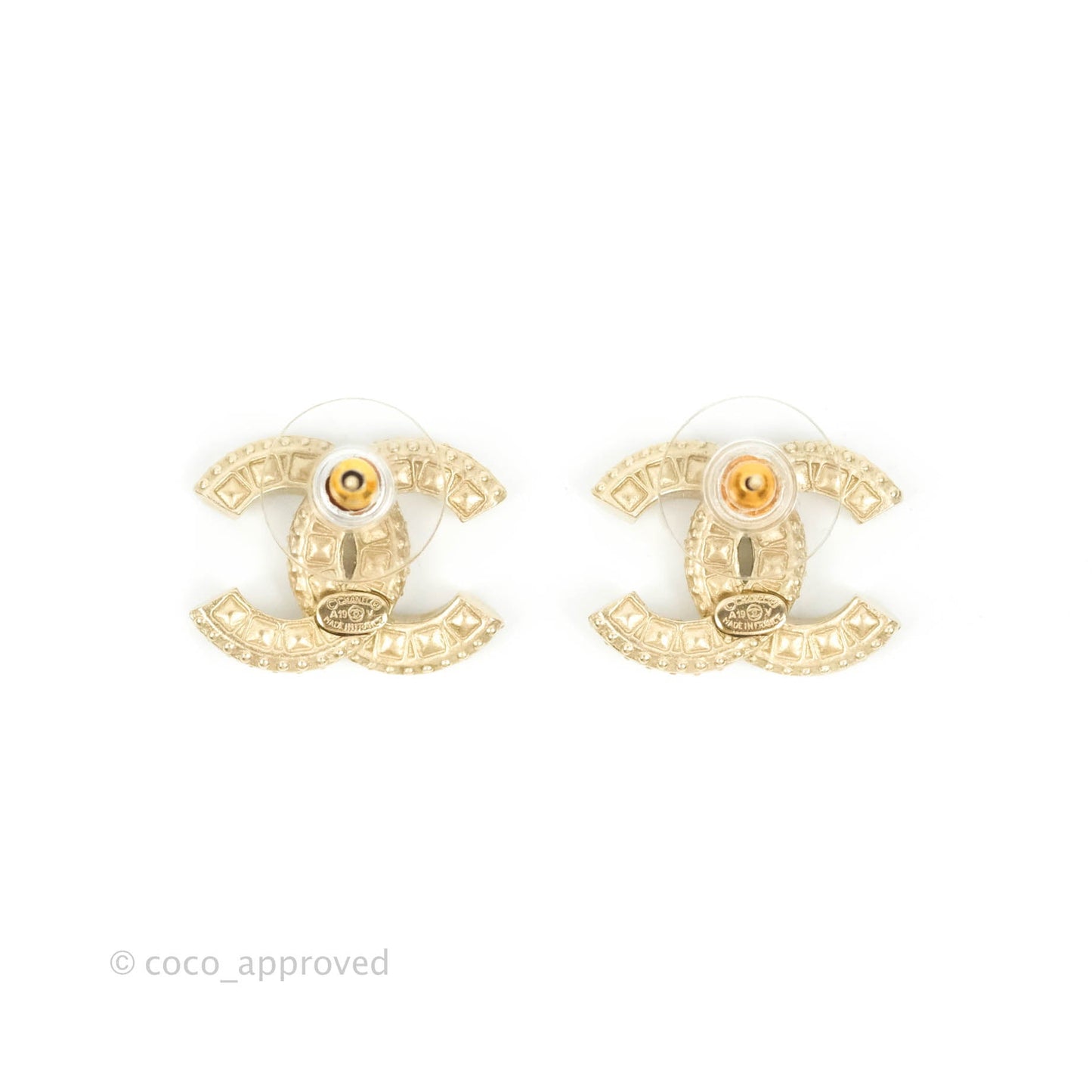Chanel Crystal CC Earrings Gold Tone 19V