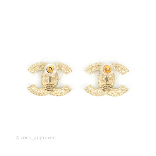 Chanel Crystal CC Earrings Gold Tone 19V