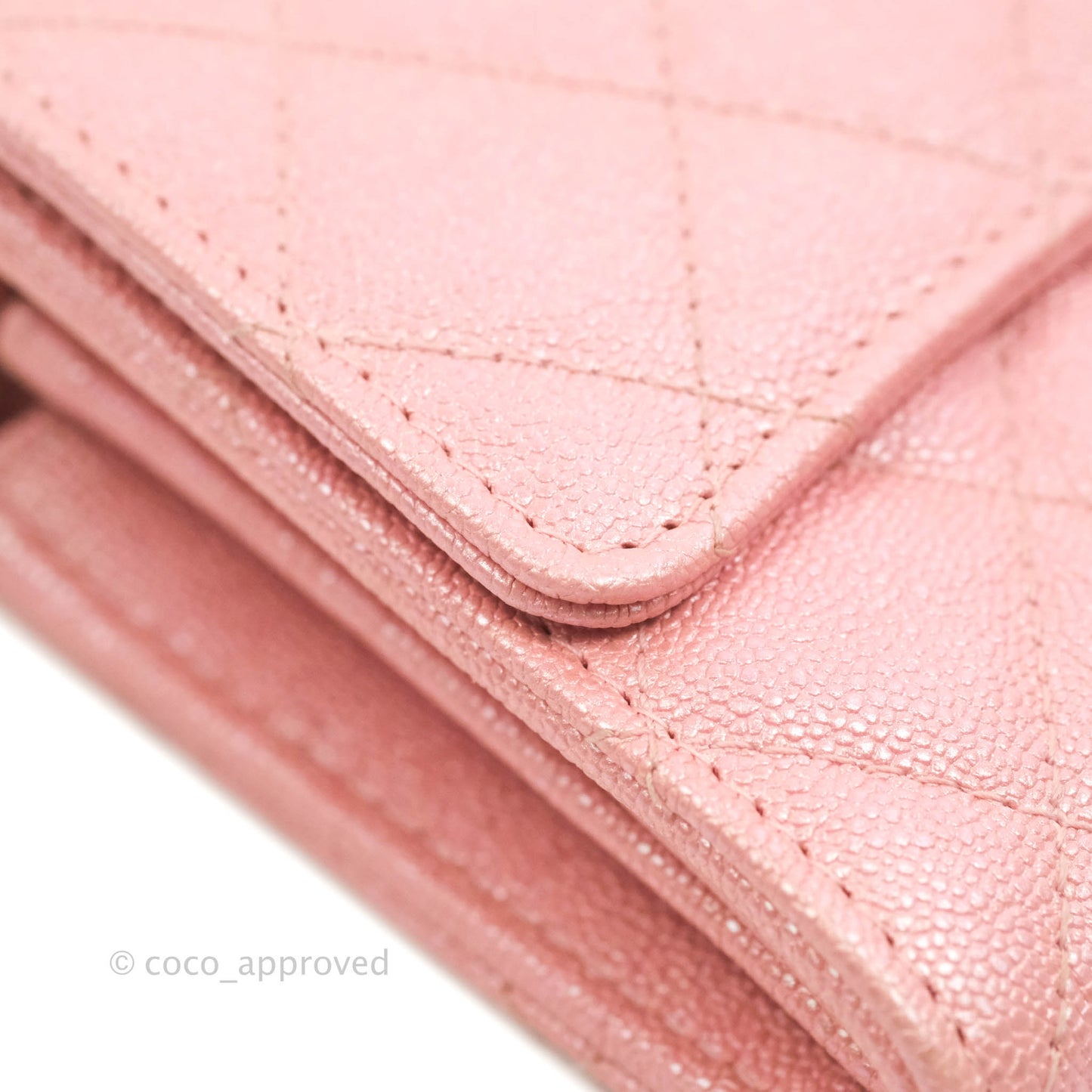 Chanel Mini Quilted Wallet On Chain WOC Caviar Iridescent Pink Gold Hardware 19S
