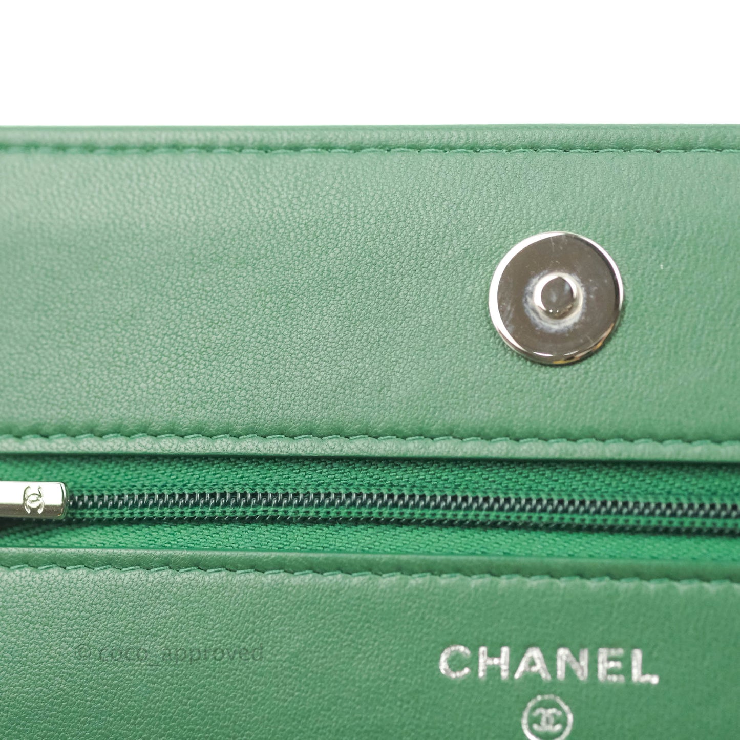 Chanel Quilted Classic Wallet on Chain WOC Green Lambskin Silver Hardware