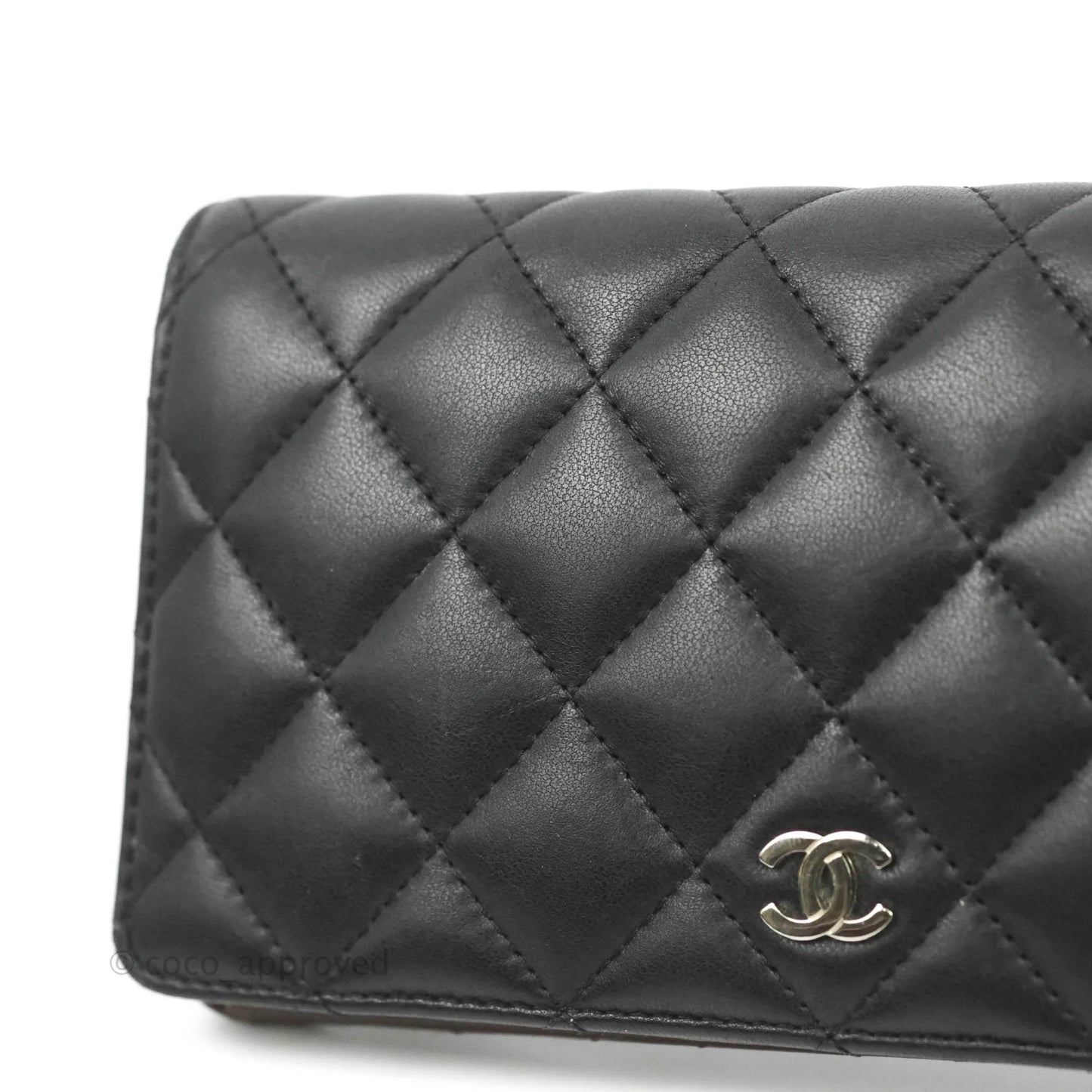 Chanel Quilted Long Wallet Black Lambskin Silver Hardware