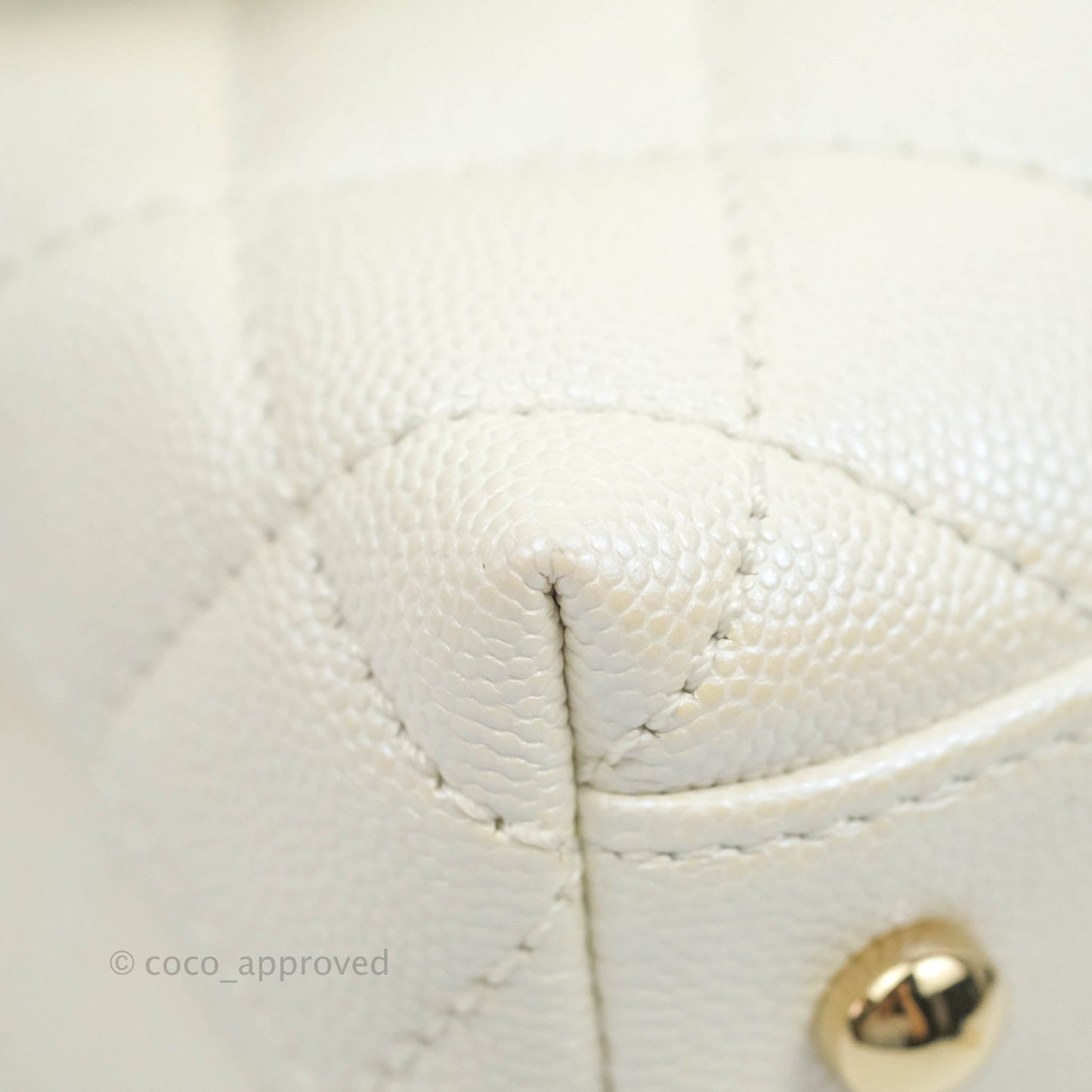 Chanel Small Quilted Coco Handle Iridescent White Caviar Gold Hardware