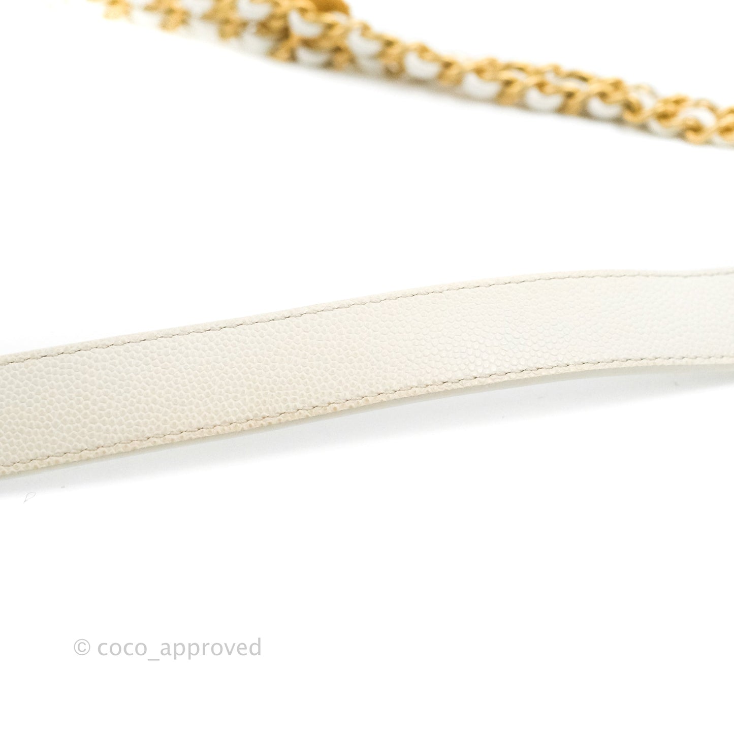 Chanel Mini Flap with Coin Charm White Caviar Aged Gold Hardware 22A