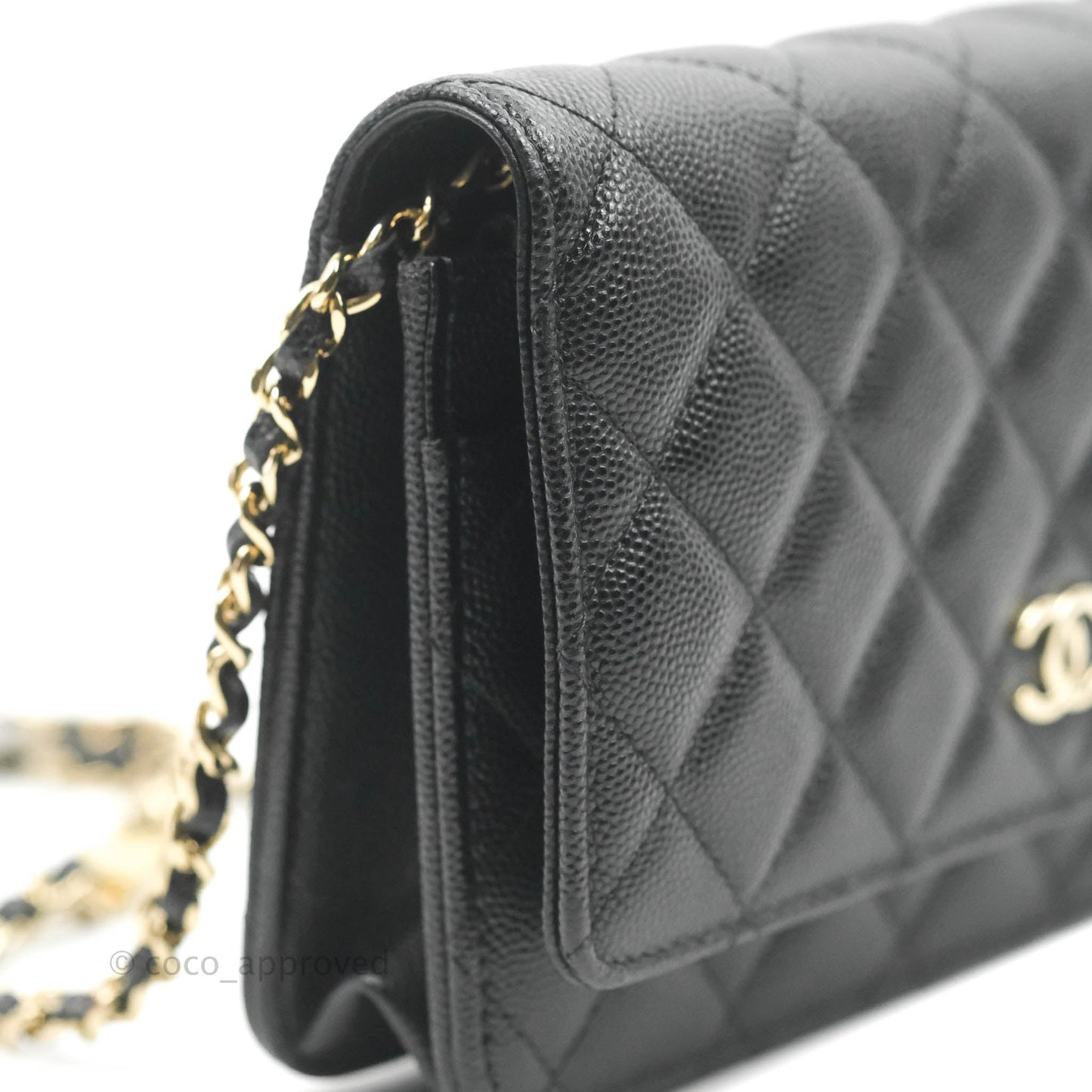 Chanel Quilted WOC Black Caviar Gold Hardware With Charms