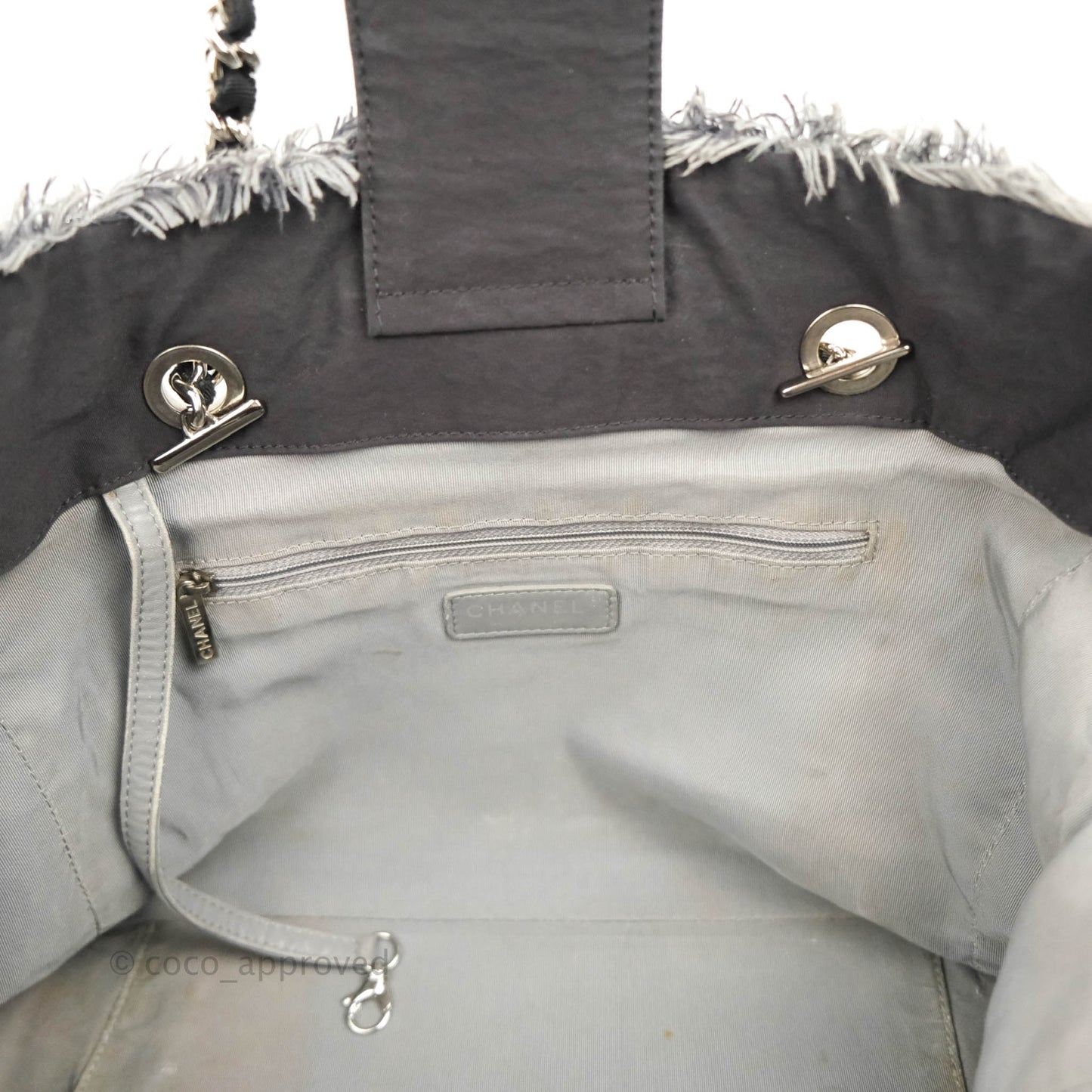 Chanel Quilted Trim Tweed Tote Black Fabric Silver Hardware