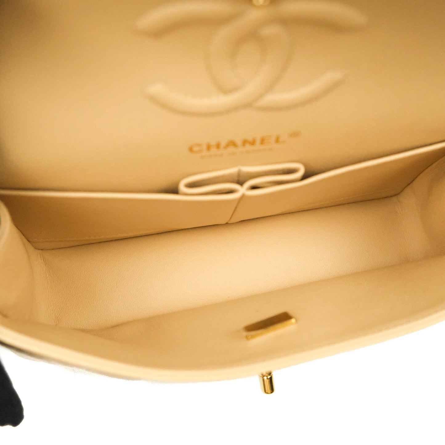 Chanel Small Classic Quilted Flap Beige Caviar Gold Hardware
