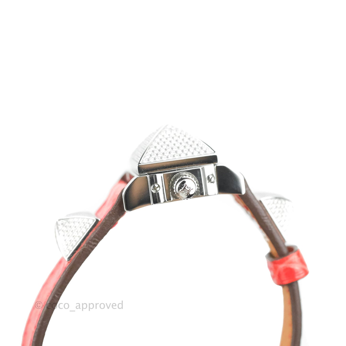 Hermes Pave Diamond Medor Red Crocodile Watch Bracelet Palladium Hardware