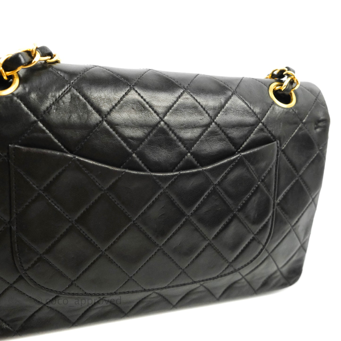 Chanel Vintage M/L Medium Double Flap Bag Black Lambskin 24K Gold Hardware