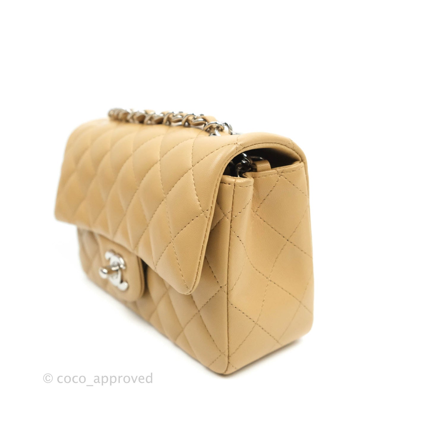 Chanel Quilted Mini Rectangular Lambskin Dark Beige Silver Hardware