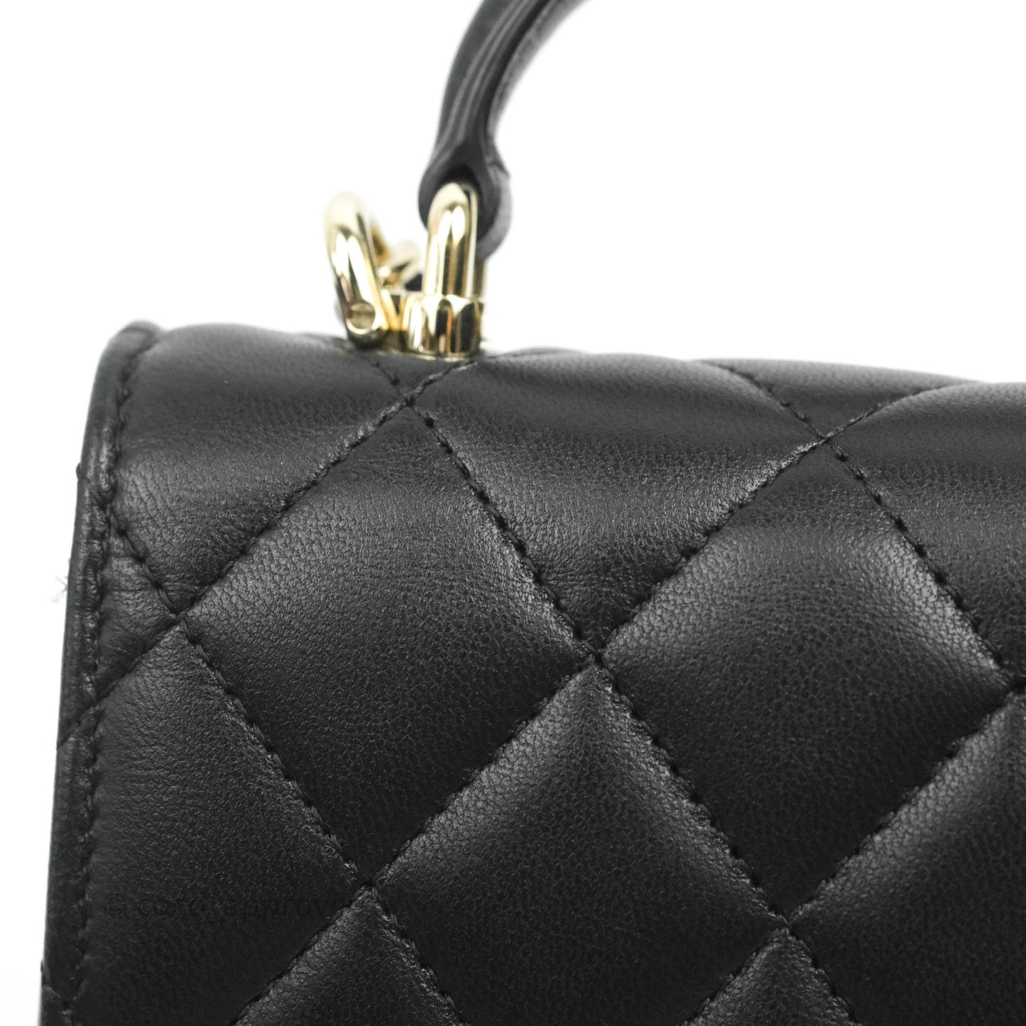 Chanel Mini Handle Clutch With Chain Black Lambskin Gold Hardware 22P