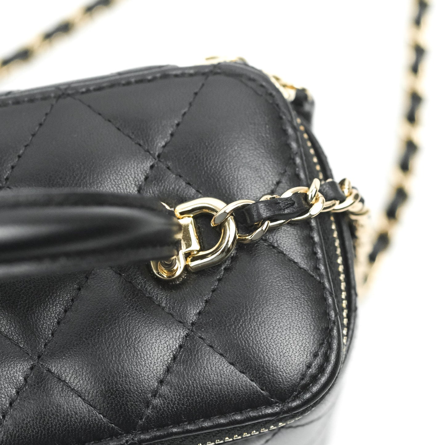 Chanel Vanity Rectangular Top Handle Black Lambskin Gold Hardware