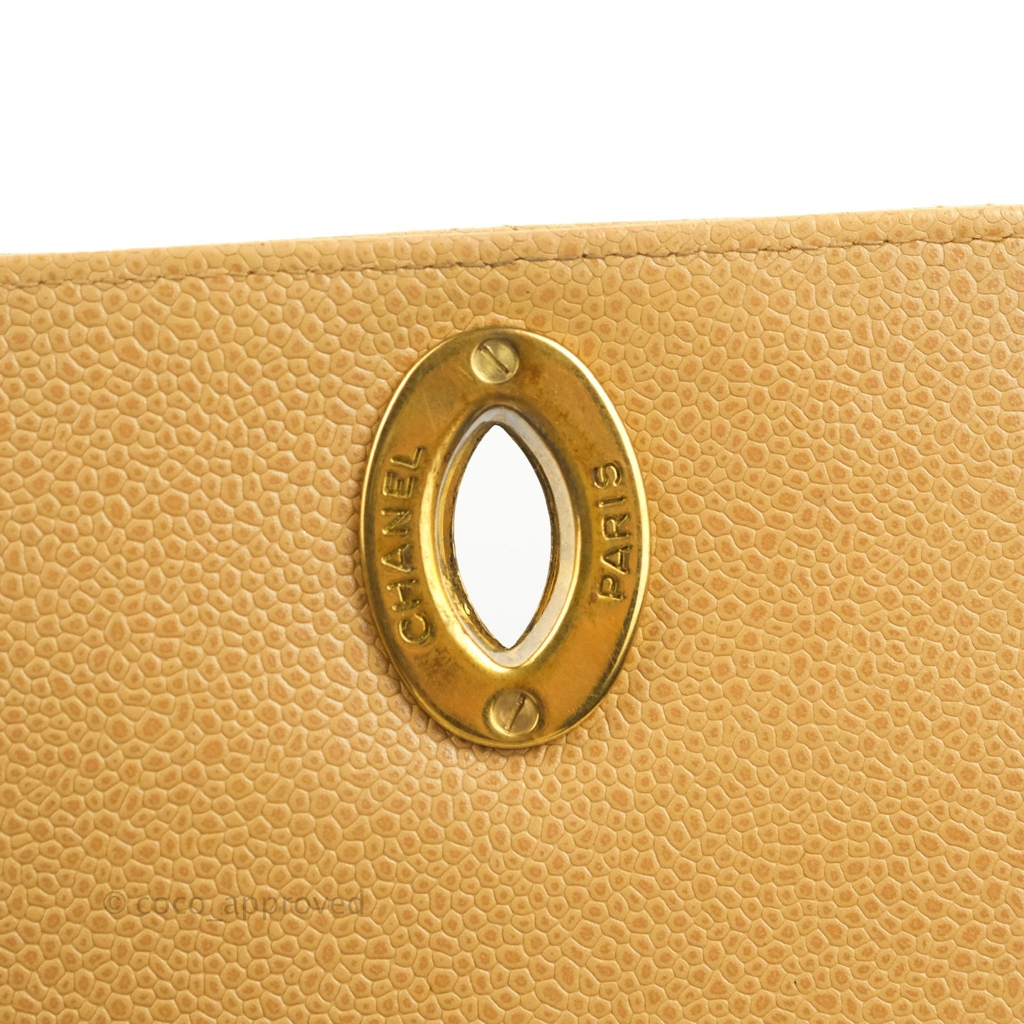 Chanel Vintage CC Large Square Flap Bag Beige Caviar 24K Gold Hardware