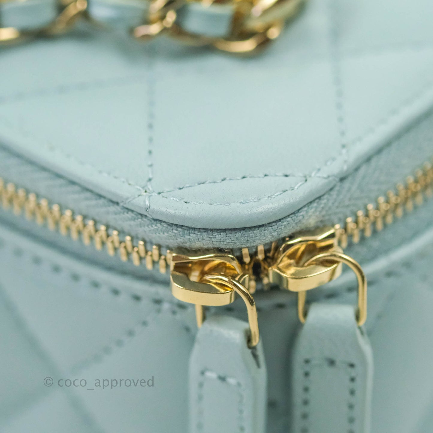 Chanel Vanity Rectangular Top Handle Light Blue Lambskin Gold Hardware