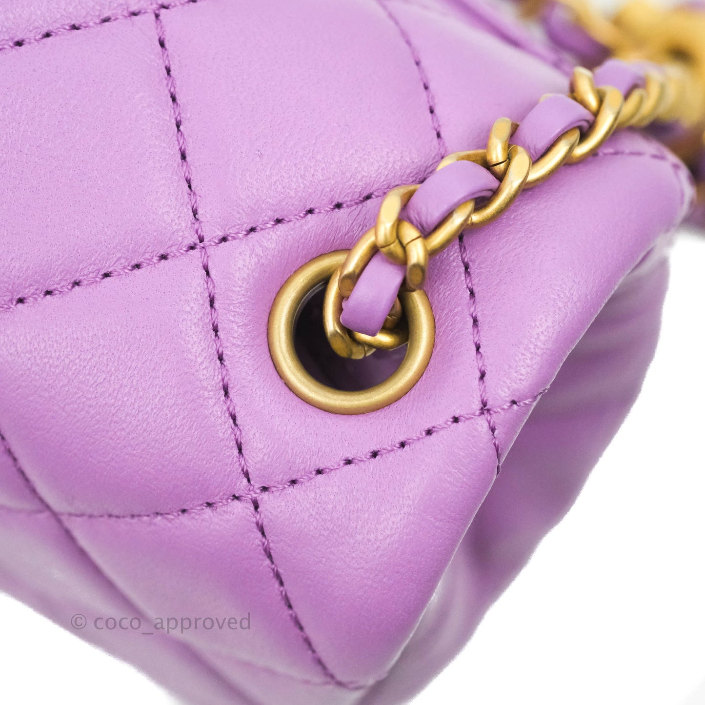 Chanel Mini Square Pearl Crush Quilted Purple Lambskin Aged Gold Hardware