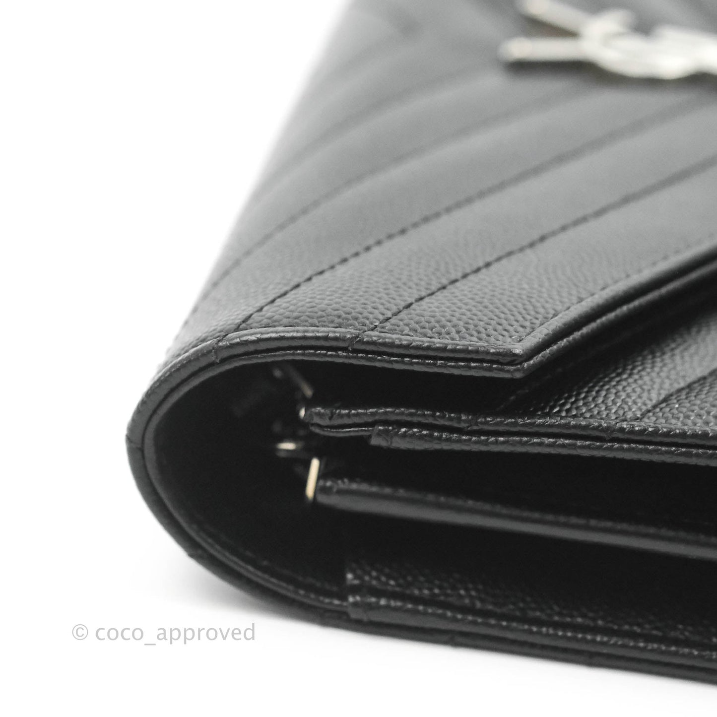 Saint Laurent Wallet on Chain WOC Black Grained Leather Silver Hardware