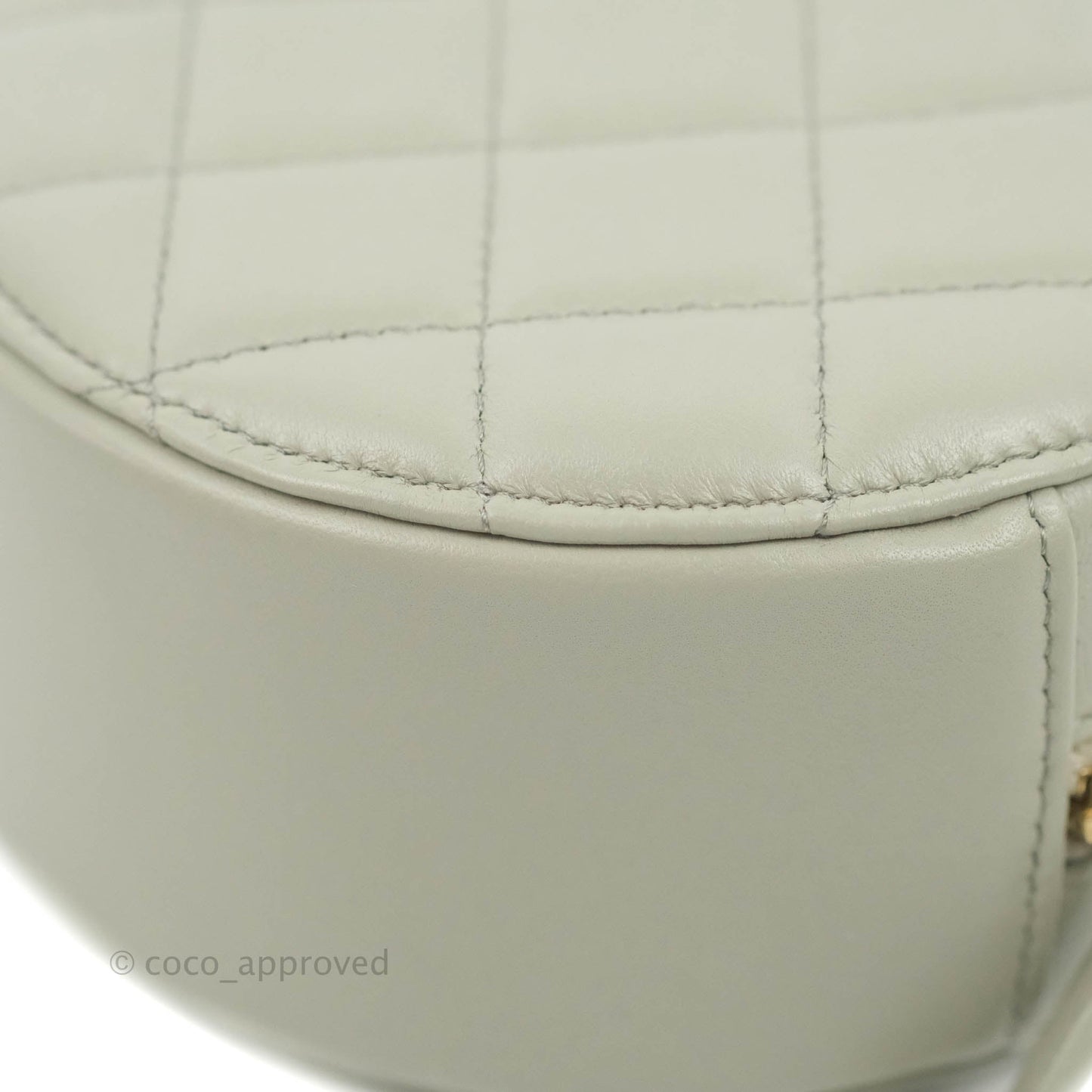 Chanel Quilted Round Pearl Crush Clutch With Chain Grey Lambskin Aged Gold Hardware