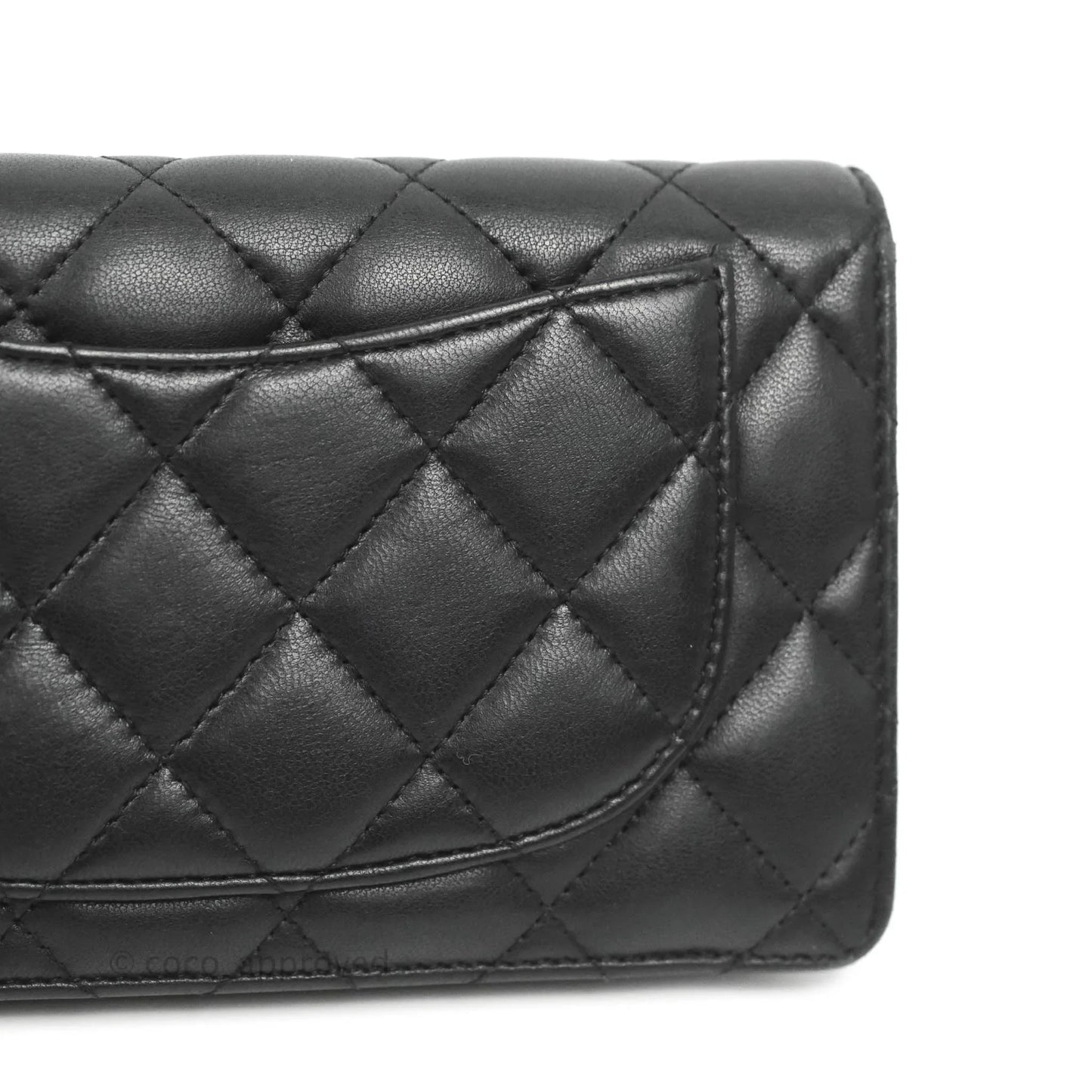 Chanel Quilted Long Wallet Black Lambskin Silver Hardware