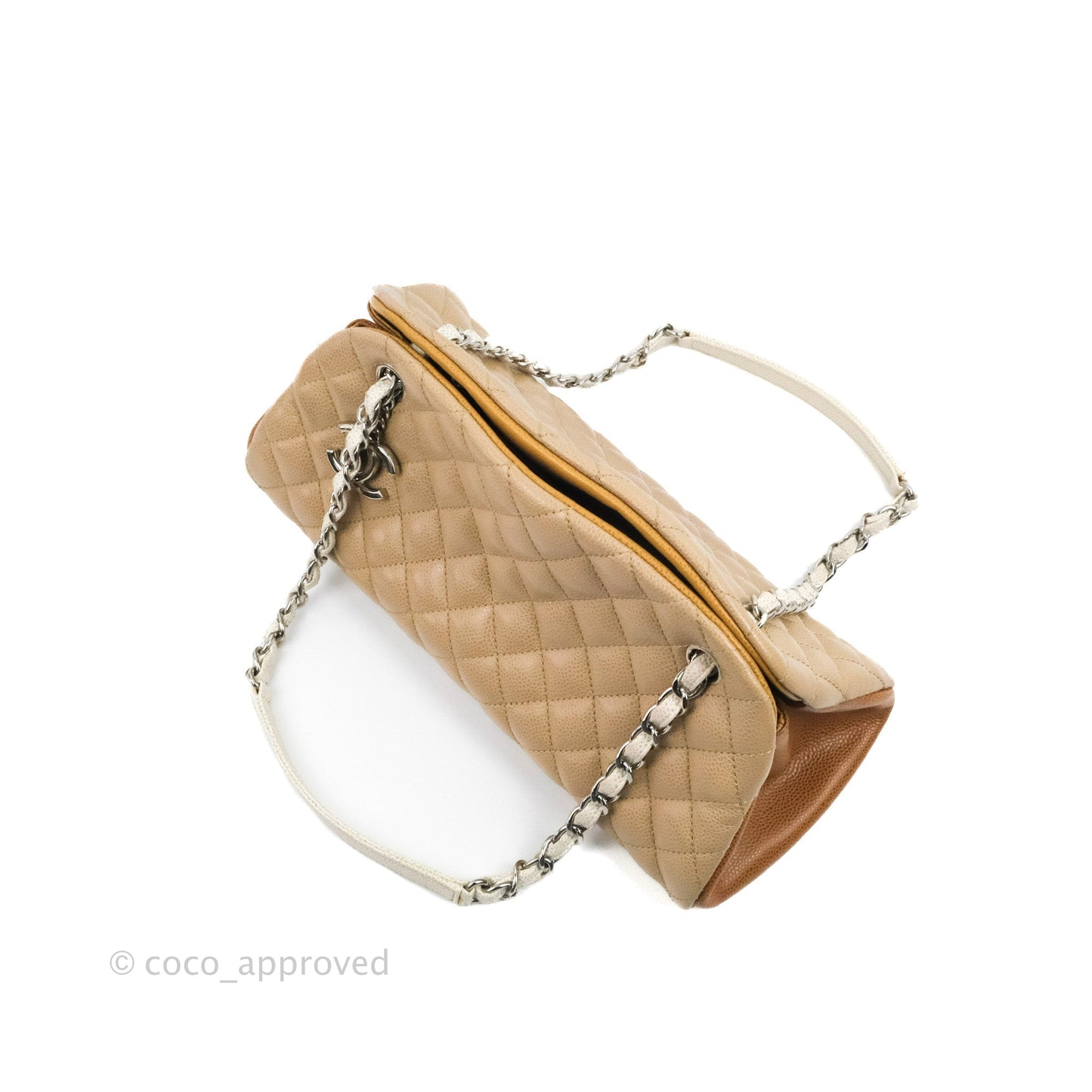 Chanel Medium Mademoiselle Bowling Beige/Brown Caviar Silver Hardware