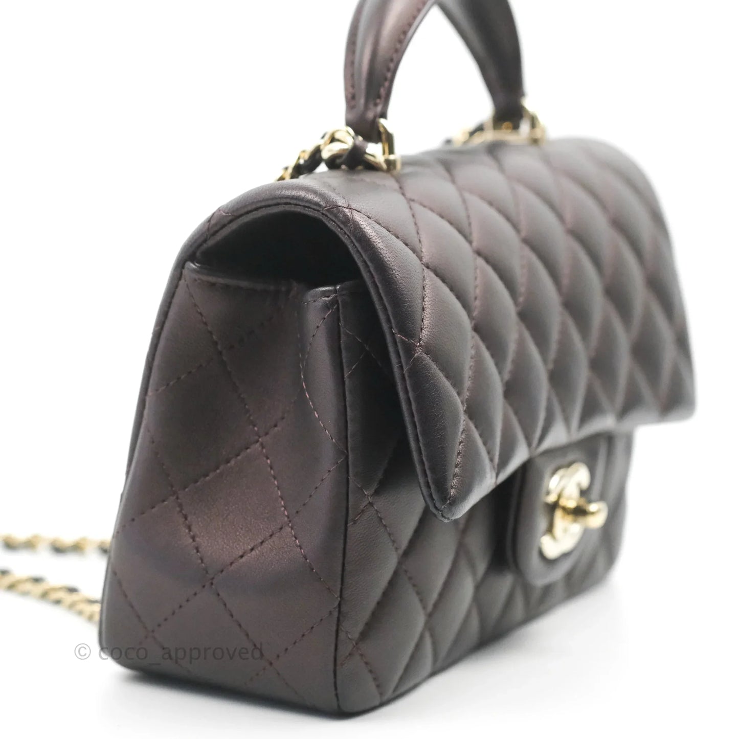 Chanel Top Handle Mini Rectangular Flap Bag Dark Purple Lambskin Gold Hardware