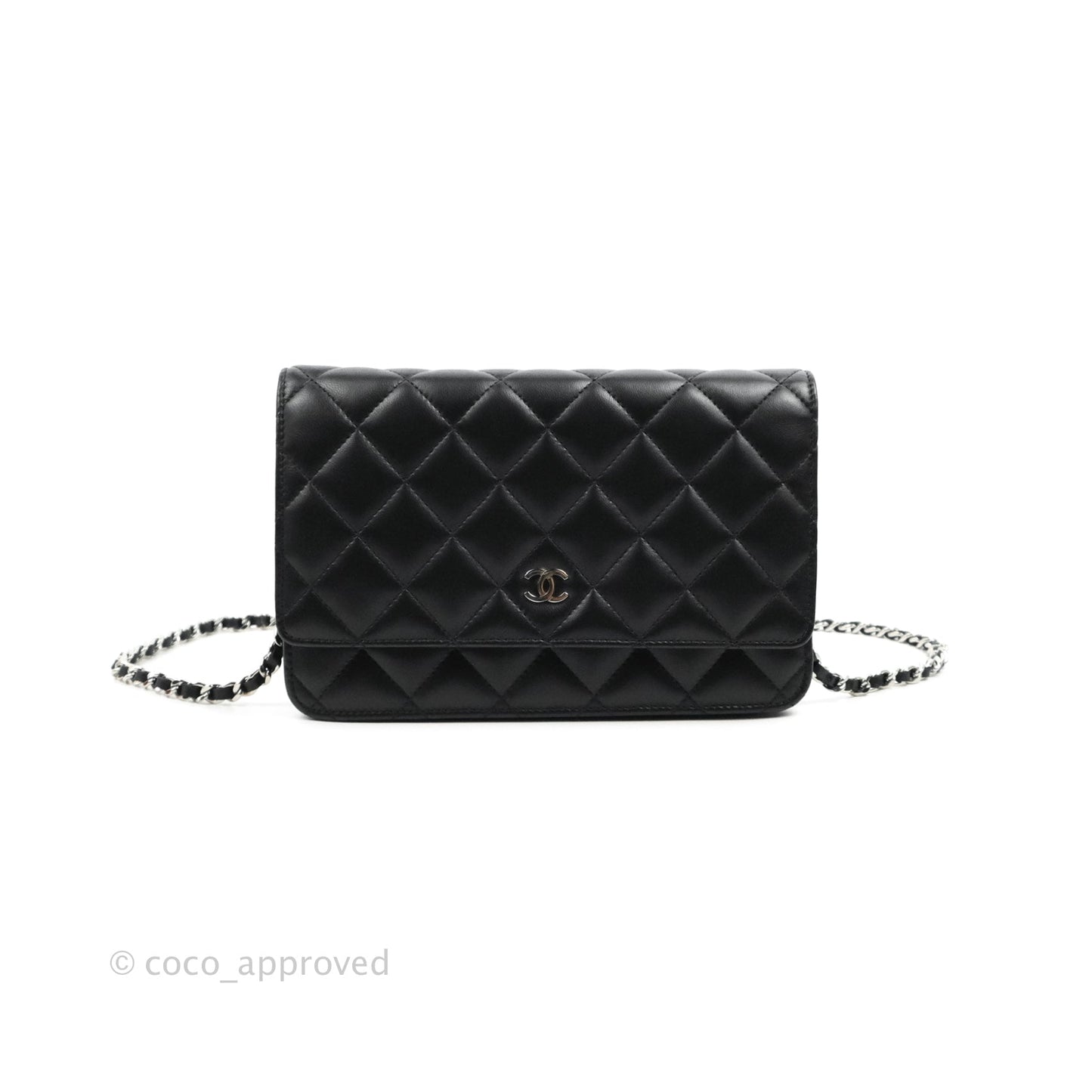 Chanel Quilted Wallet on Chain WOC Black Lambskin Silver Hardware