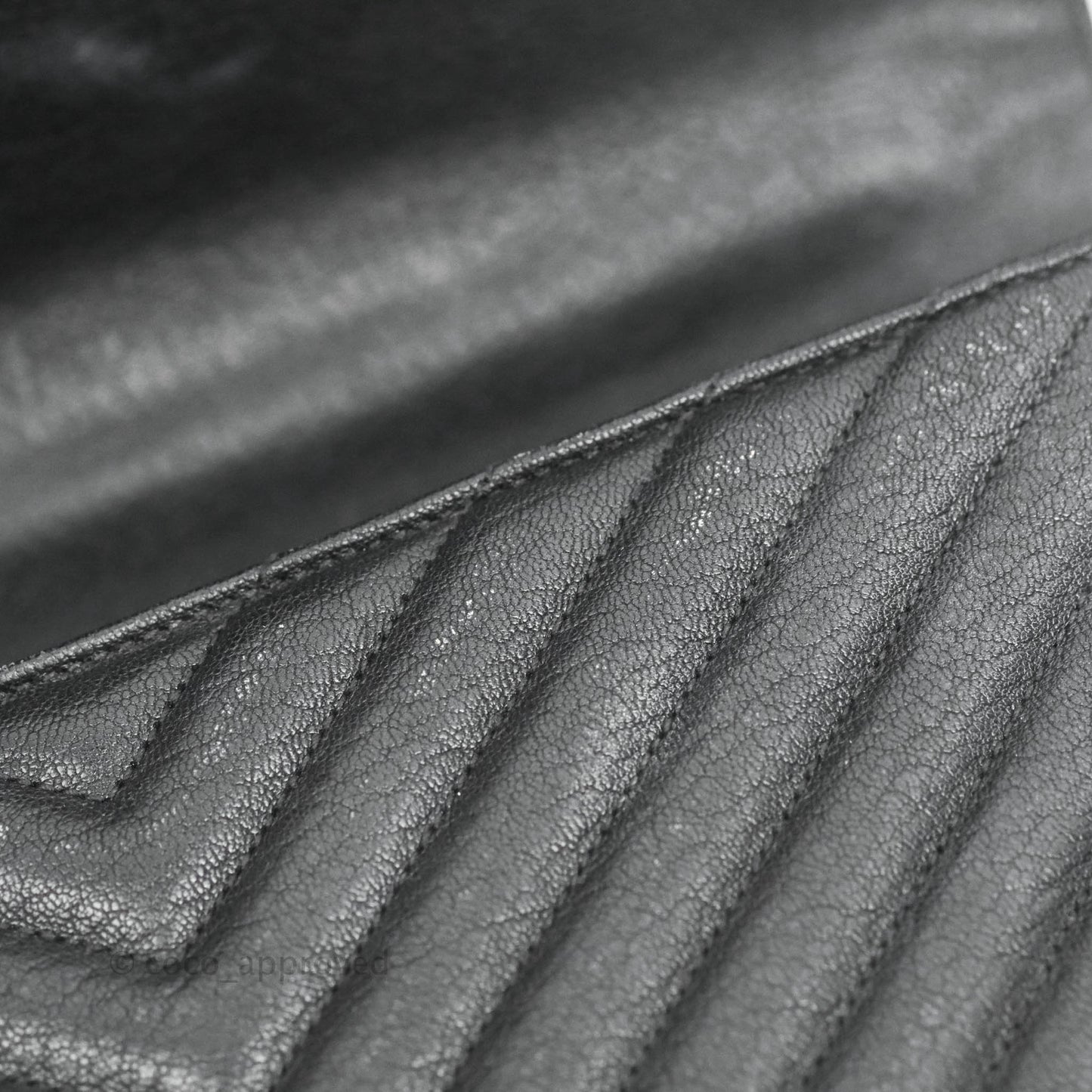 Saint Laurent Chevron Large College Black Chain Bag Ruthenium Hardware