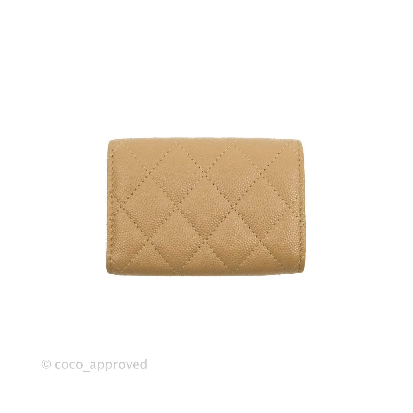 Chanel Quilted Small Classic Flap Trifold Wallet Dark Beige Caviar Gold Hardware