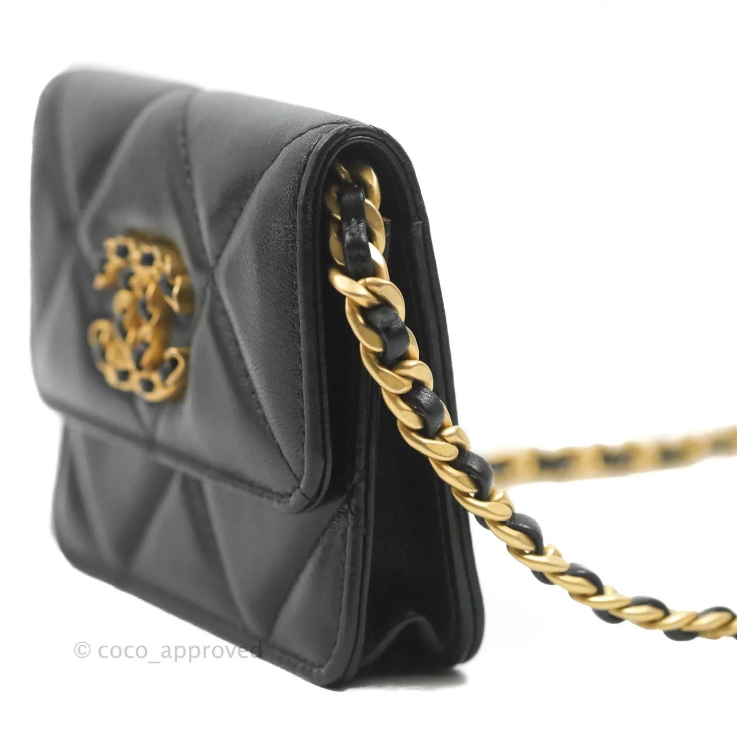 Chanel 19 Card Holder With Chain Black Mixed Hardware