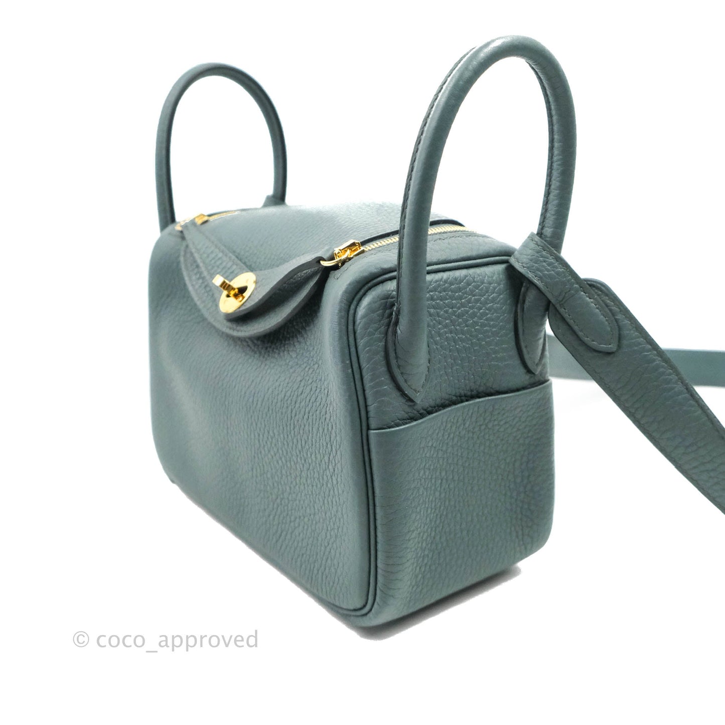 Hermès Mini Lindy 20 Bleu Orage Clemence Gold Hardware