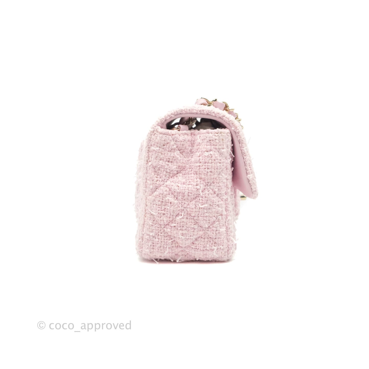 Chanel Classic Mini Rectangular Flap Pink Tweed Gold Hardware