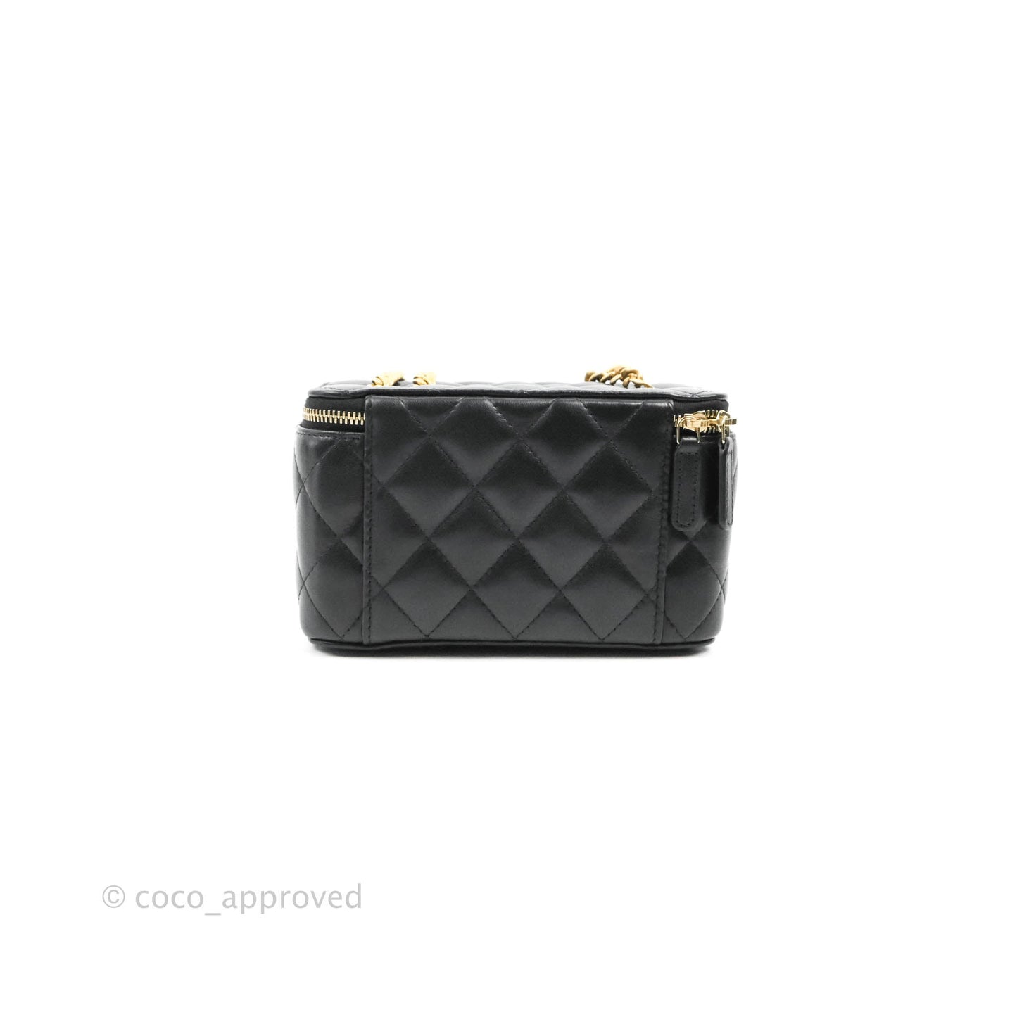 Chanel Vanity with Adjustable Chain Black Lambskin Aged Gold Hardware 22K