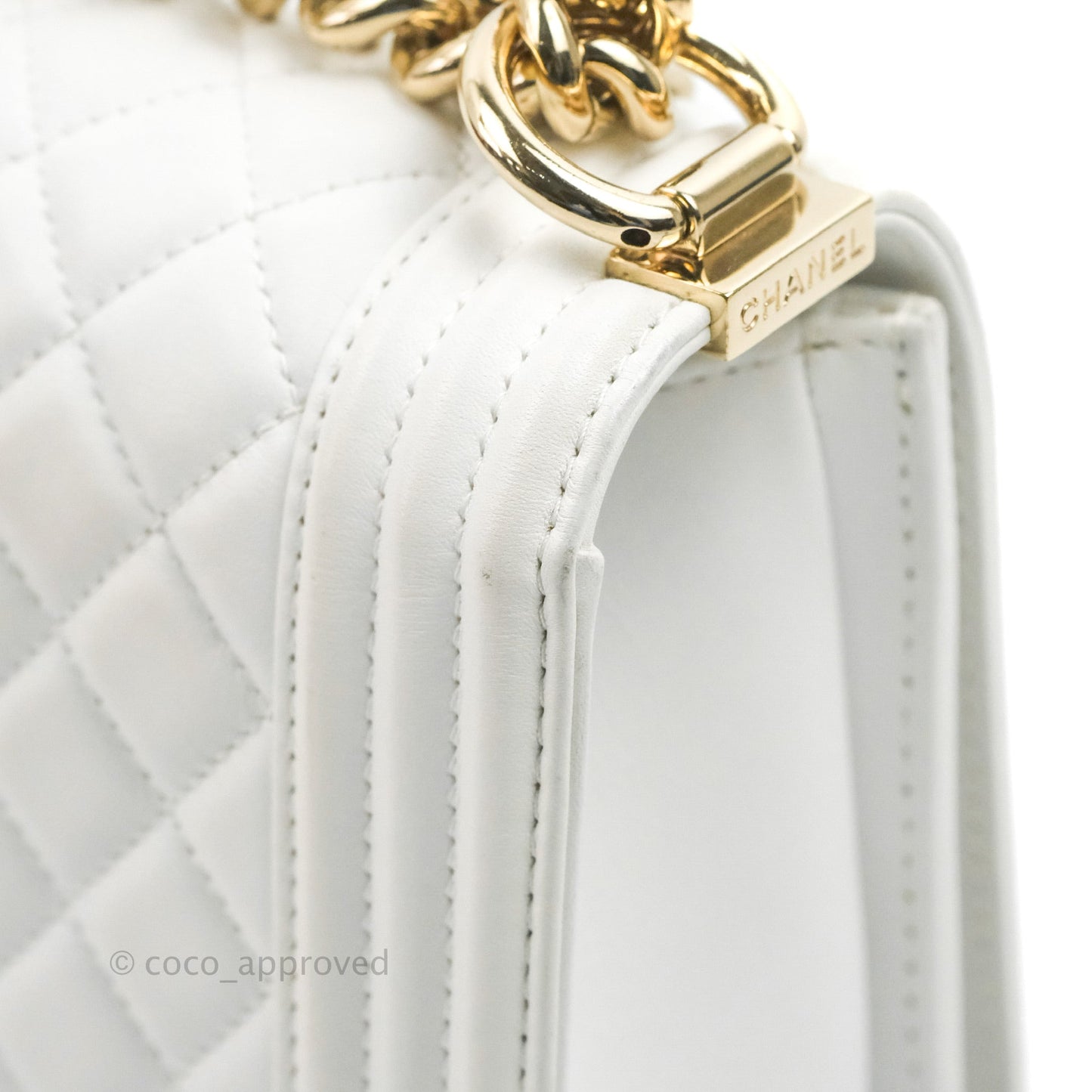 Chanel Quilted Medium Boy White Calfskin Gold Hardware
