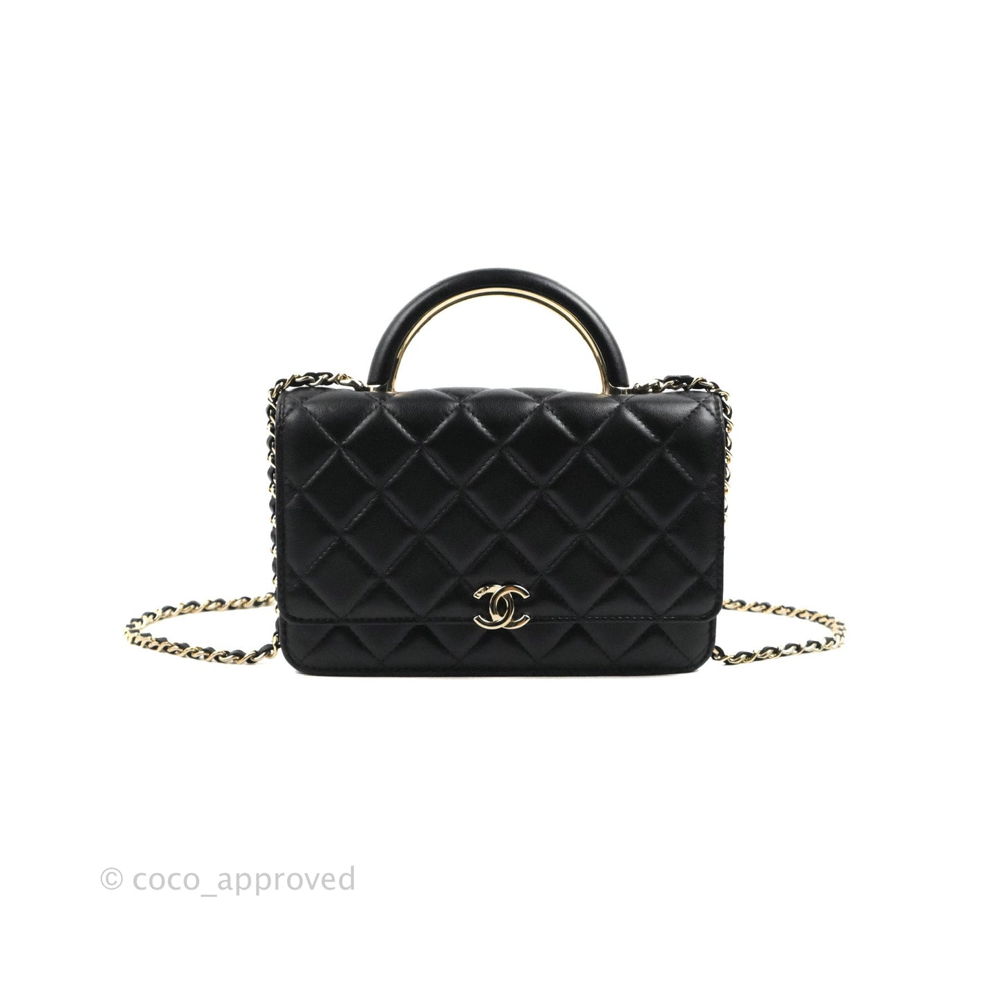 Chanel Quilted Top Handle Wallet on Chain WOC Black Lambskin Gold Hardware