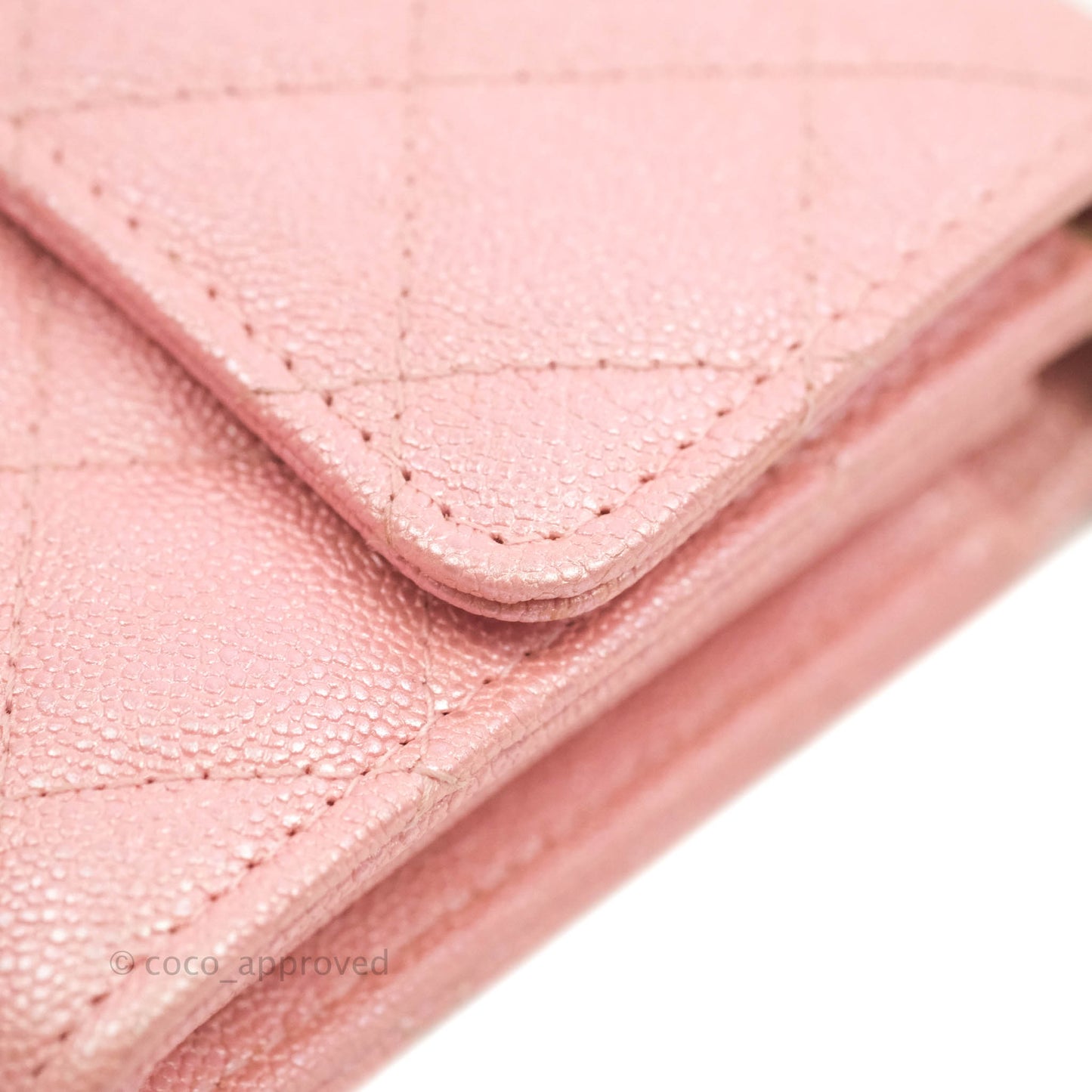 Chanel Mini Quilted Wallet On Chain WOC Caviar Iridescent Pink Gold Hardware 19S