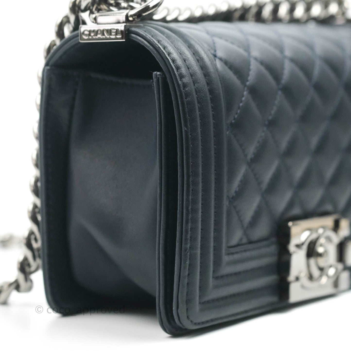 Chanel Small Quilted Boy Navy Calfskin Gun Metal