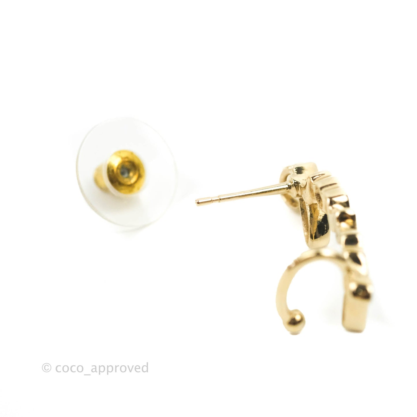 Chanel CC Coco Crystal Earrings Ear Clip Gold Tone 22P
