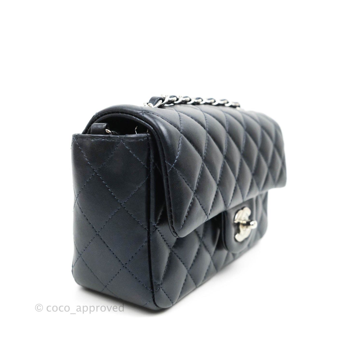 Chanel Quilted Mini Rectangular Lambskin Dark Navy Silver Hardware