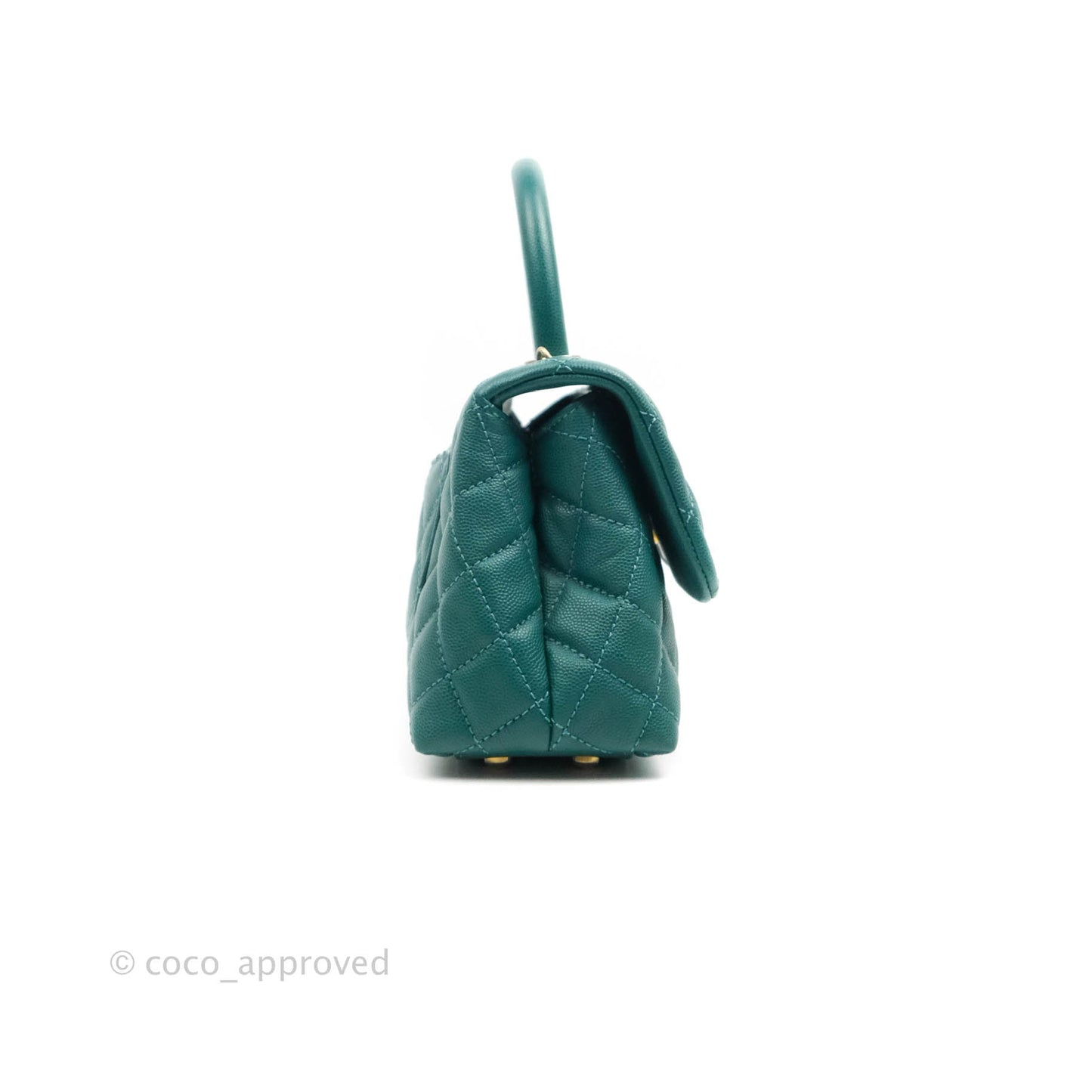 Chanel Small Quilted Coco Handle Teal Green Caviar Gold Hardware