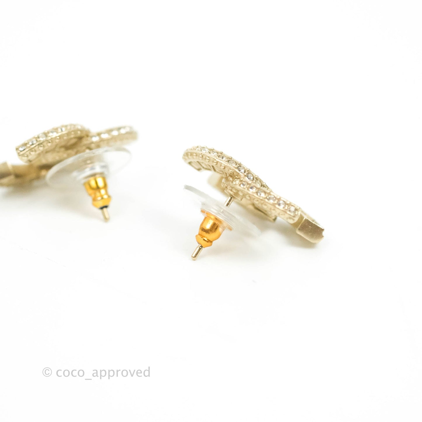 Chanel Crystal CC Earrings Gold Tone 19V